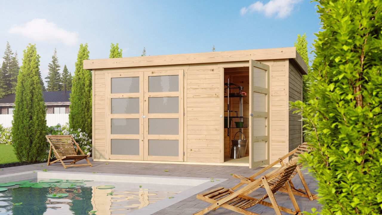 Flachdach Gartenhaus Mühlentrup 1 natur