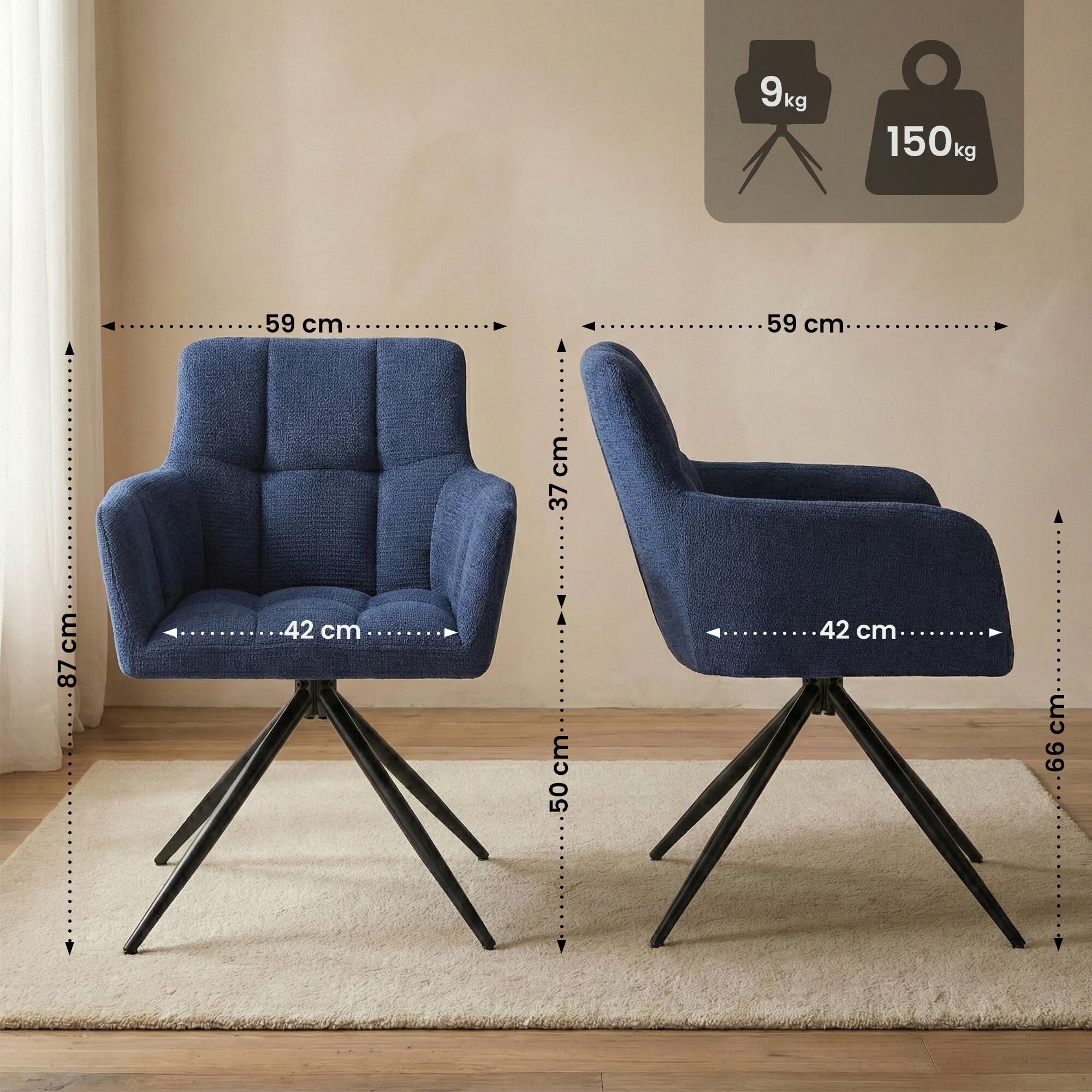 2er Set Esszimmerstuhl Jonah Stoff, dunkelblau