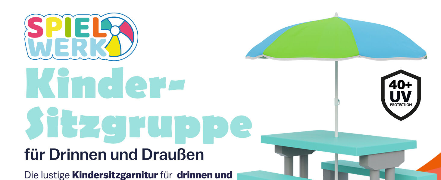 Kindersitzgruppe Mint mit Sonnenschirm