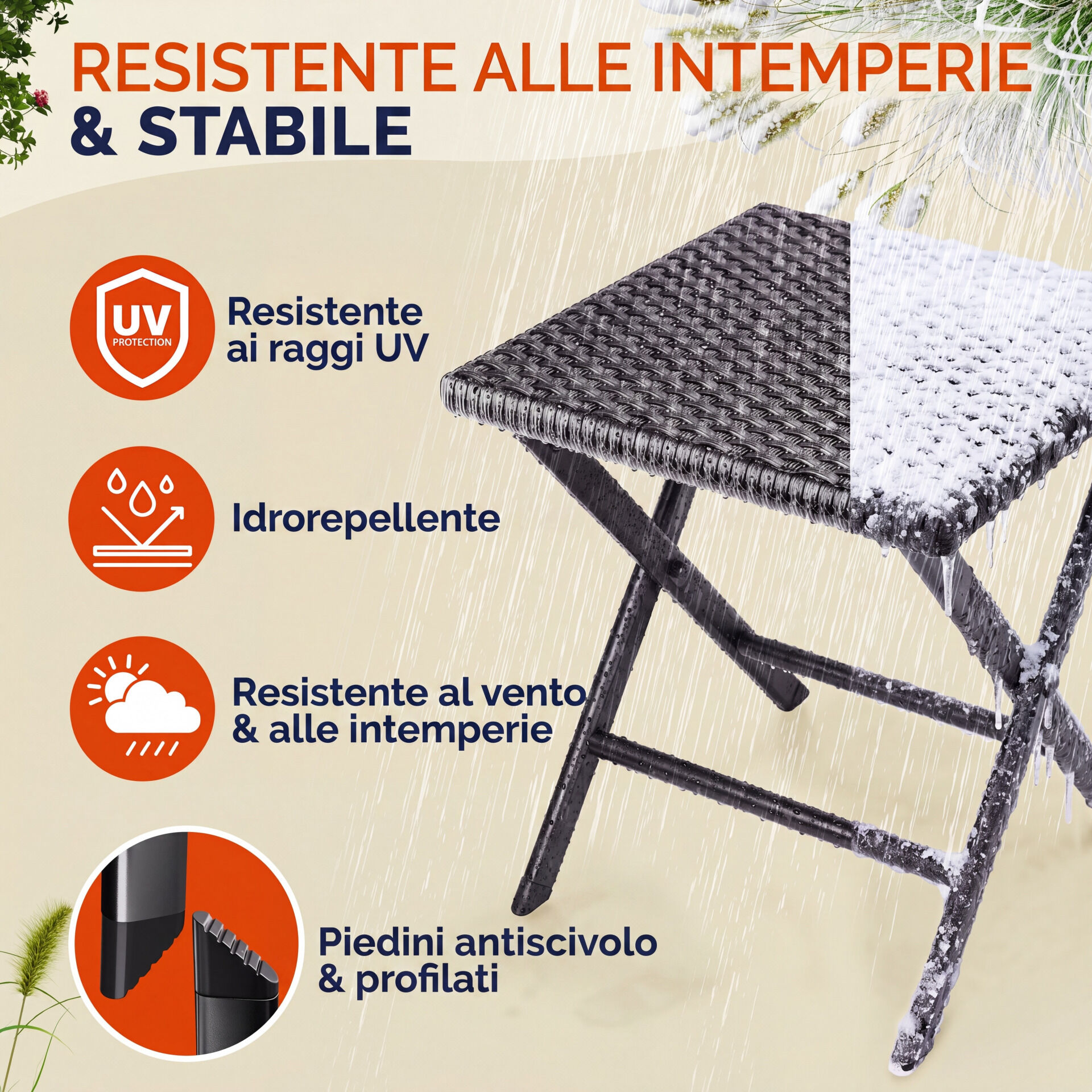 Polyrattan Klapphocker Anthrazit 3in1 120kg Belastbarkeit 43x40x44cm klappbar leicht tragbar außen wetterfest