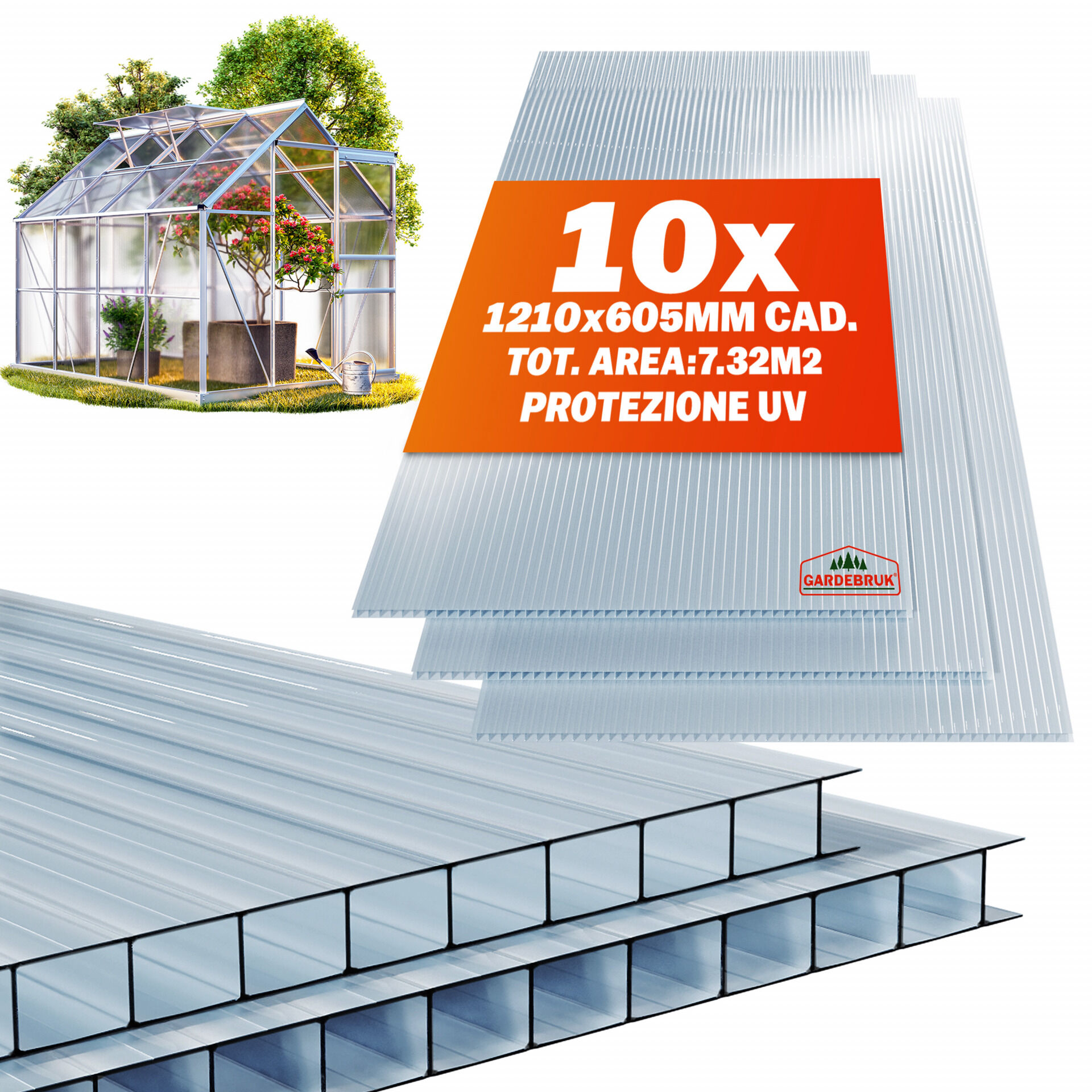 Doppelstegplatten 10er-Set 6mm transparent 7m² UV-beständig bruchfest