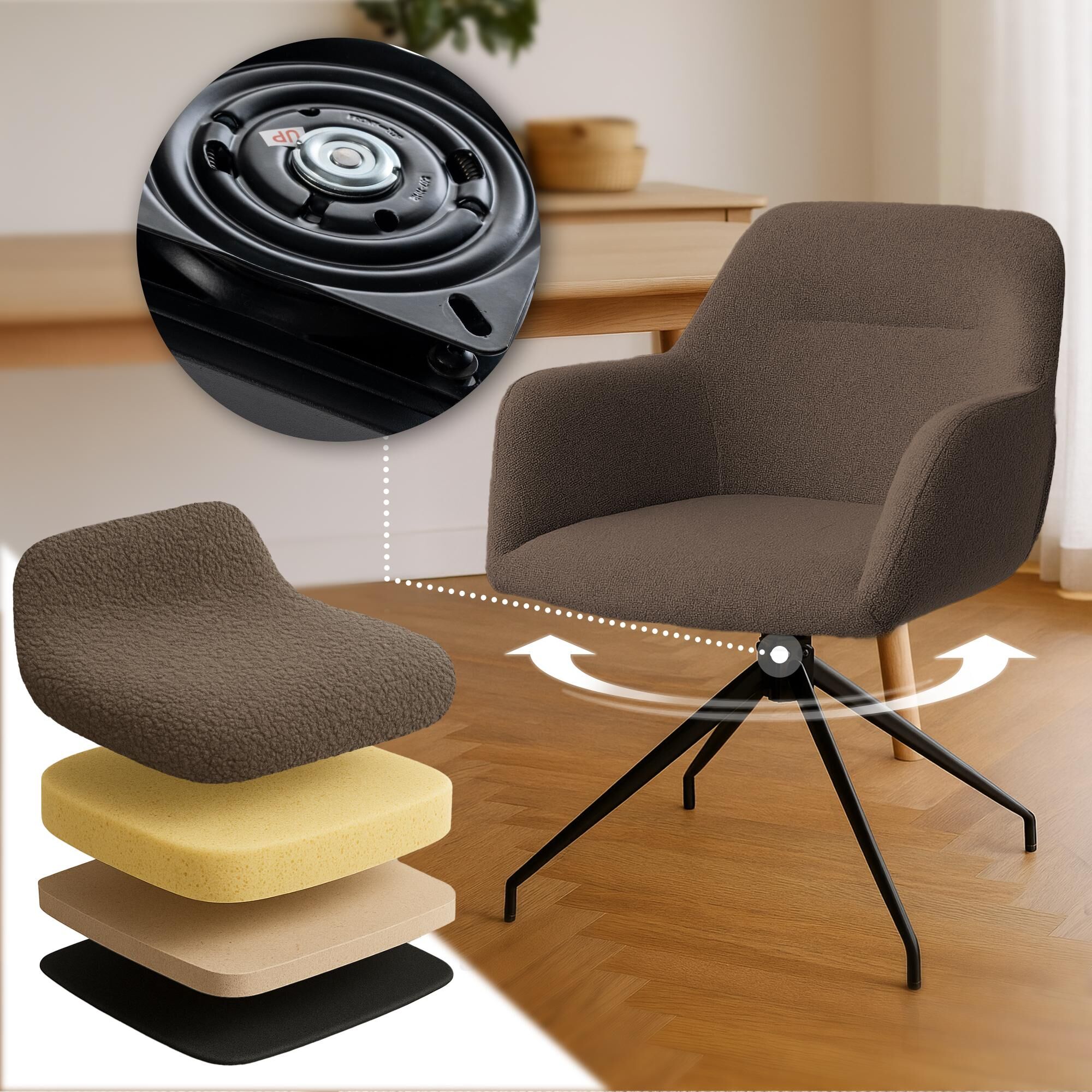 Esszimmerstuhl Merlinda Stoff Teddy, braun