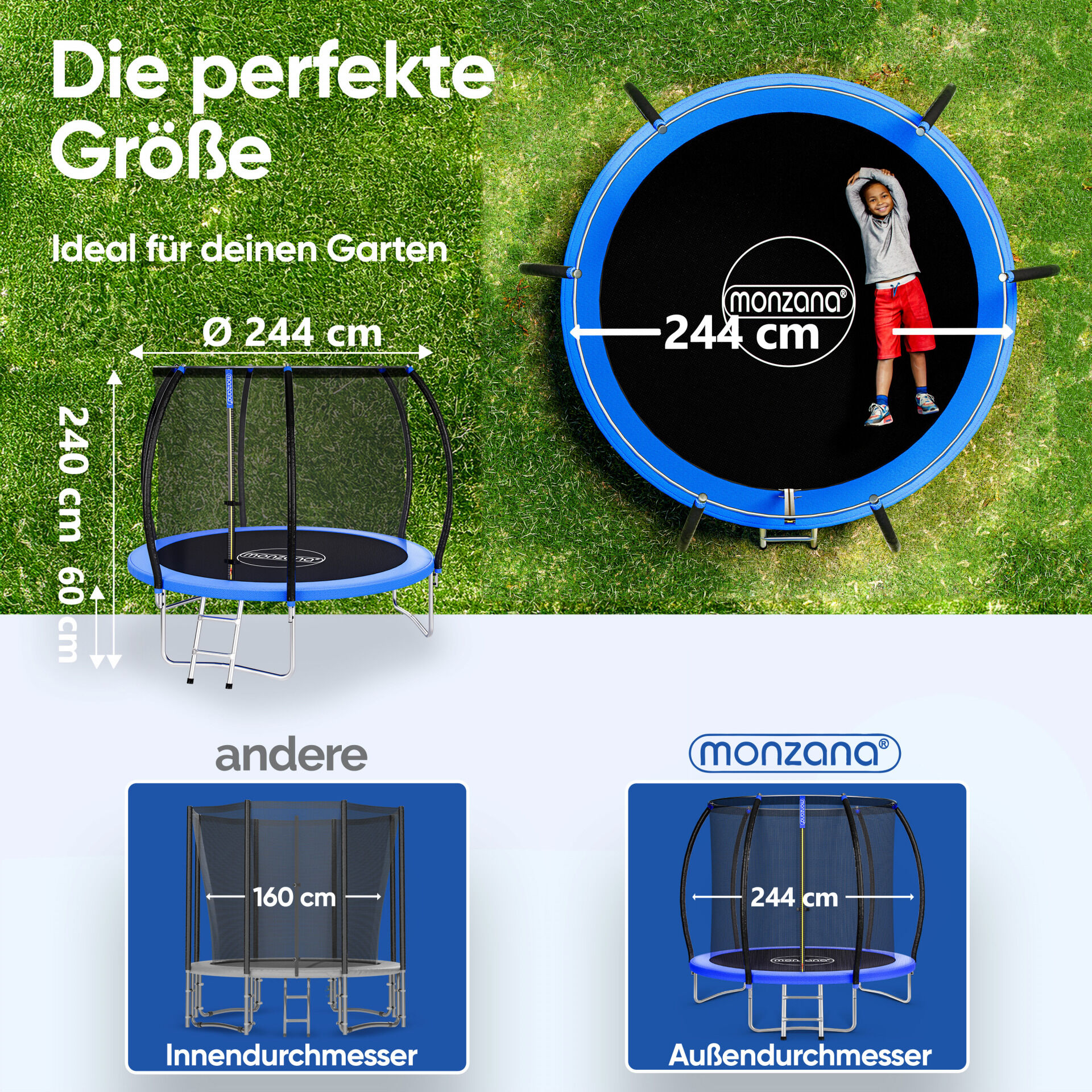 Trampolin Ø244cm Sicherheitsnetz innen TÜV GS