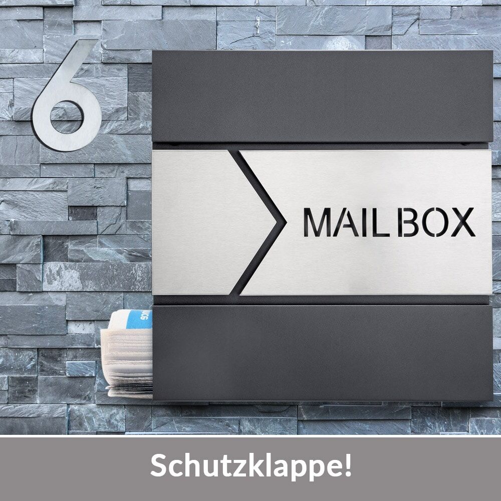 Briefkasten Design Anthrazit Edelstahl Zeitungsfach 37x11x36,5 cm