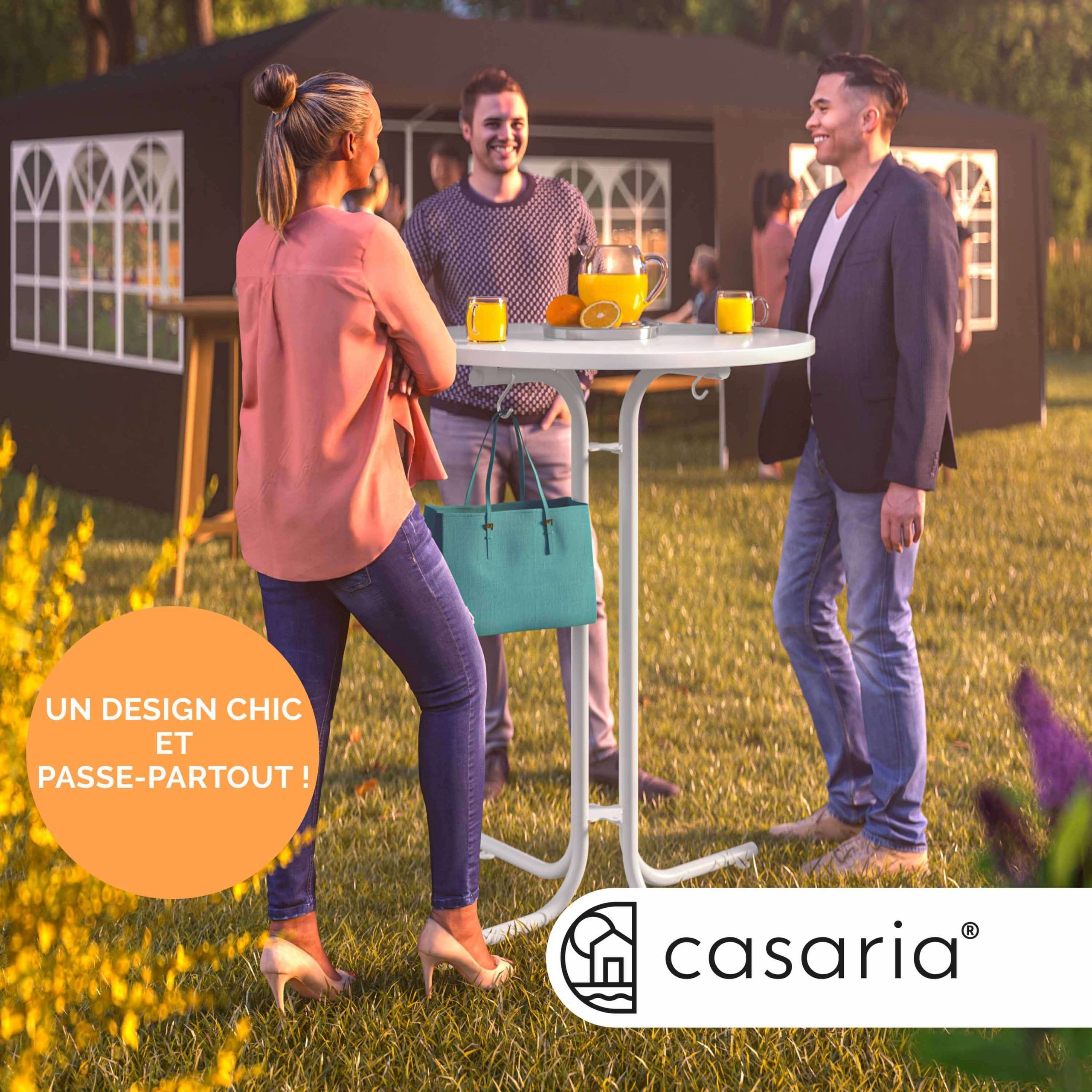 Stehtisch Weiß Ø70x110cm klappbar Outdoor höhenverstellbar bis 100kg