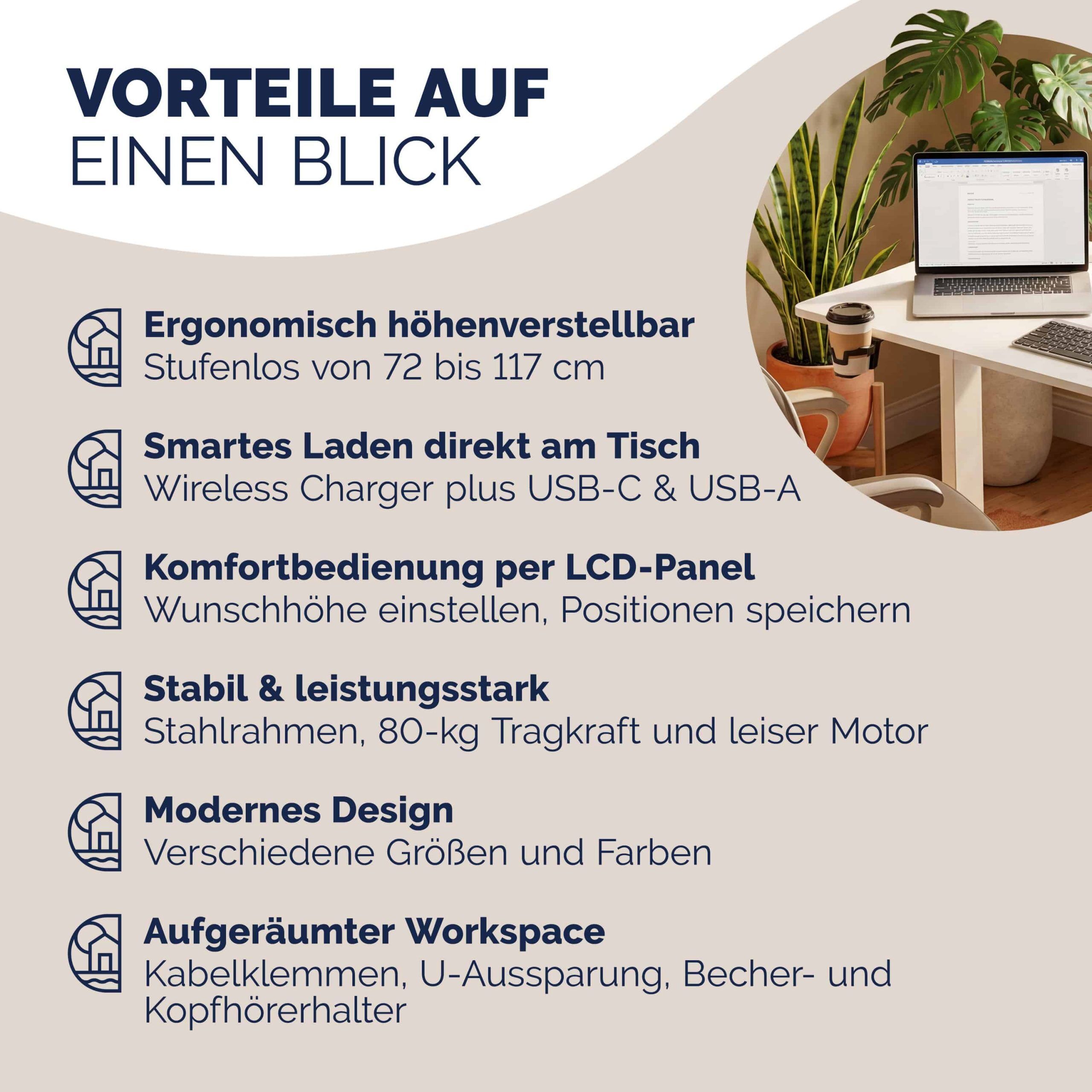 Höhenverstellbarer Schreibtisch Weiß 120x60x72-117cm