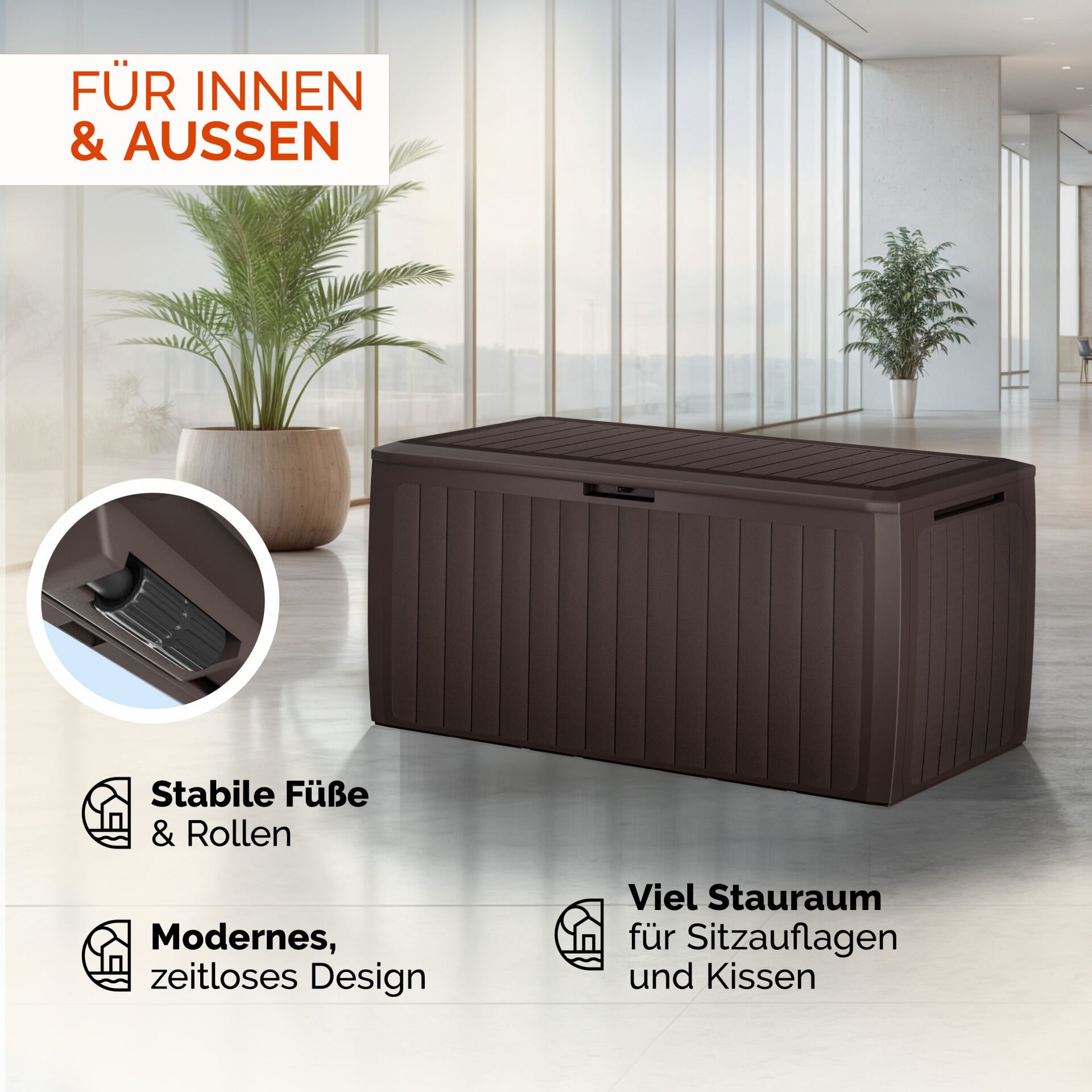 Gartenbox 290L Braun Board Plus mit Rollen wetterfest