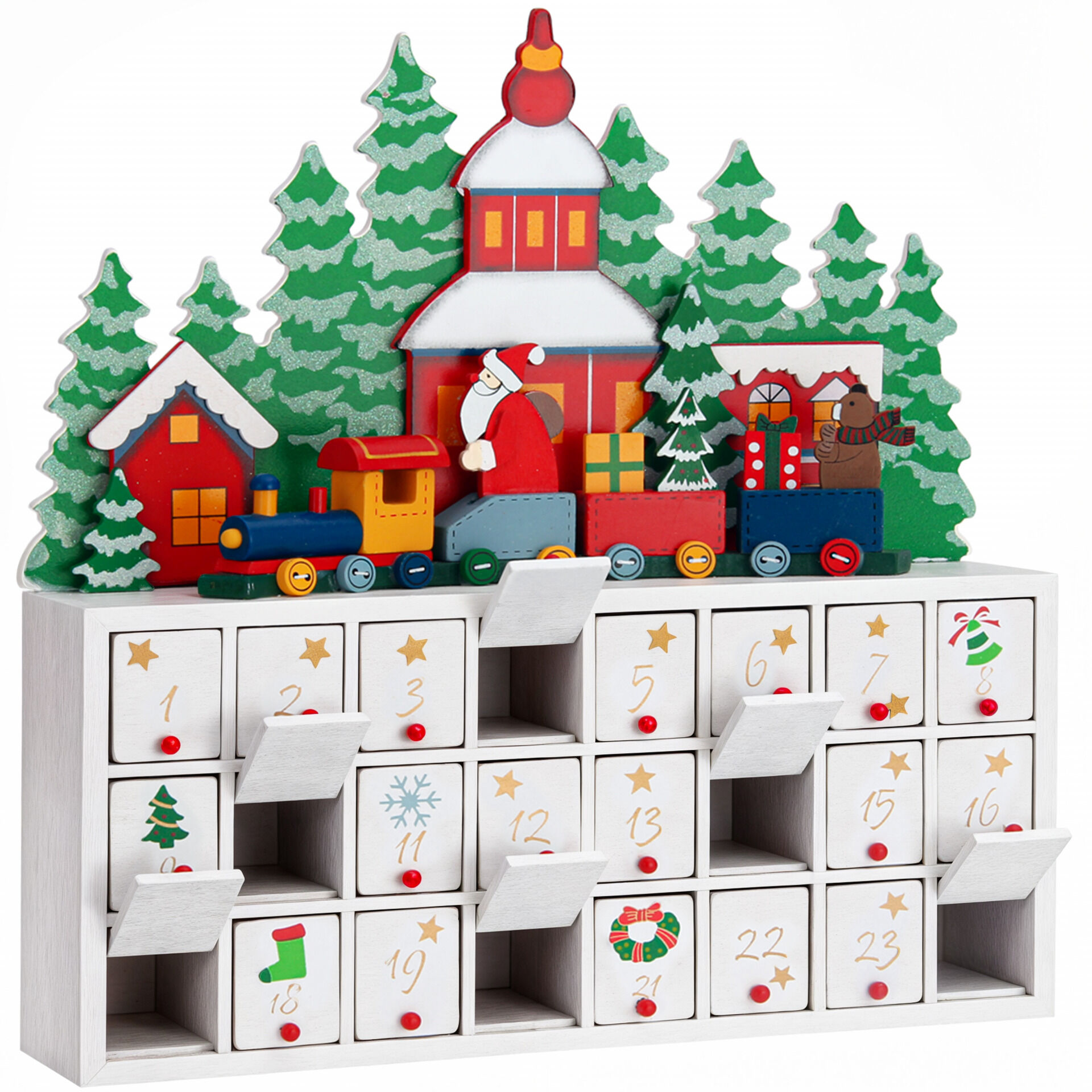 664671 Adventskalender Winterlandschaft Holz