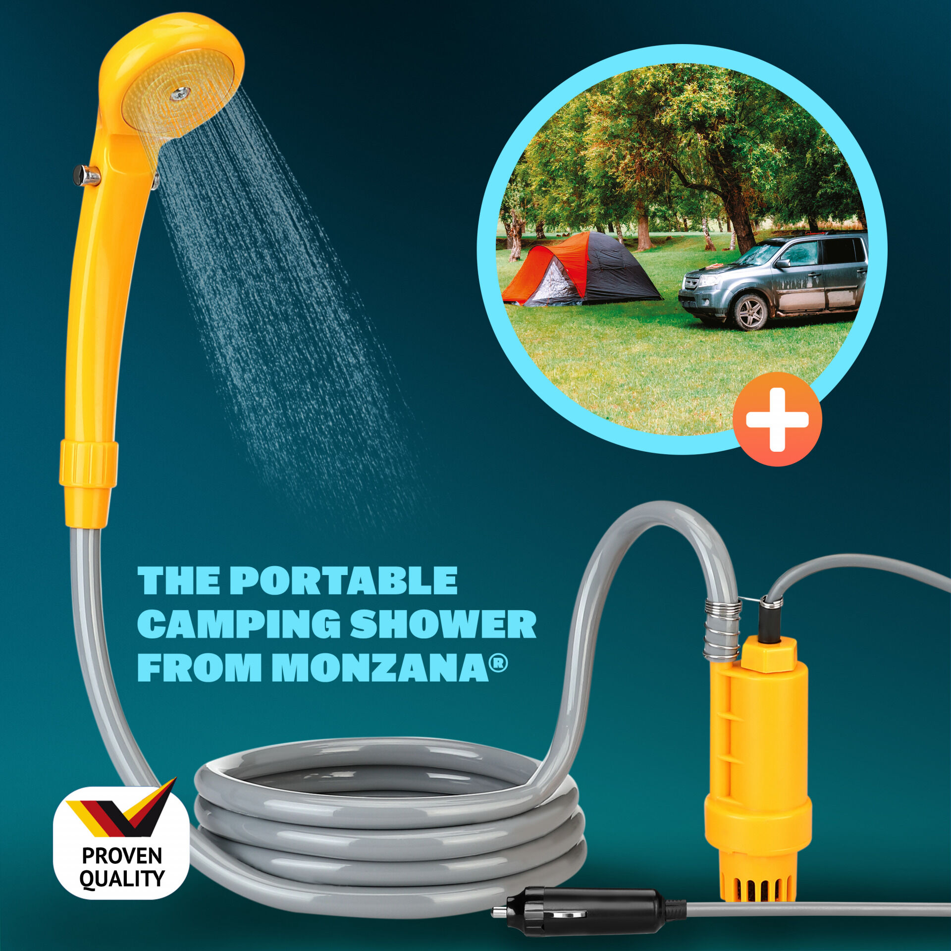 Campingdusche Gelb mit Tauchpumpe