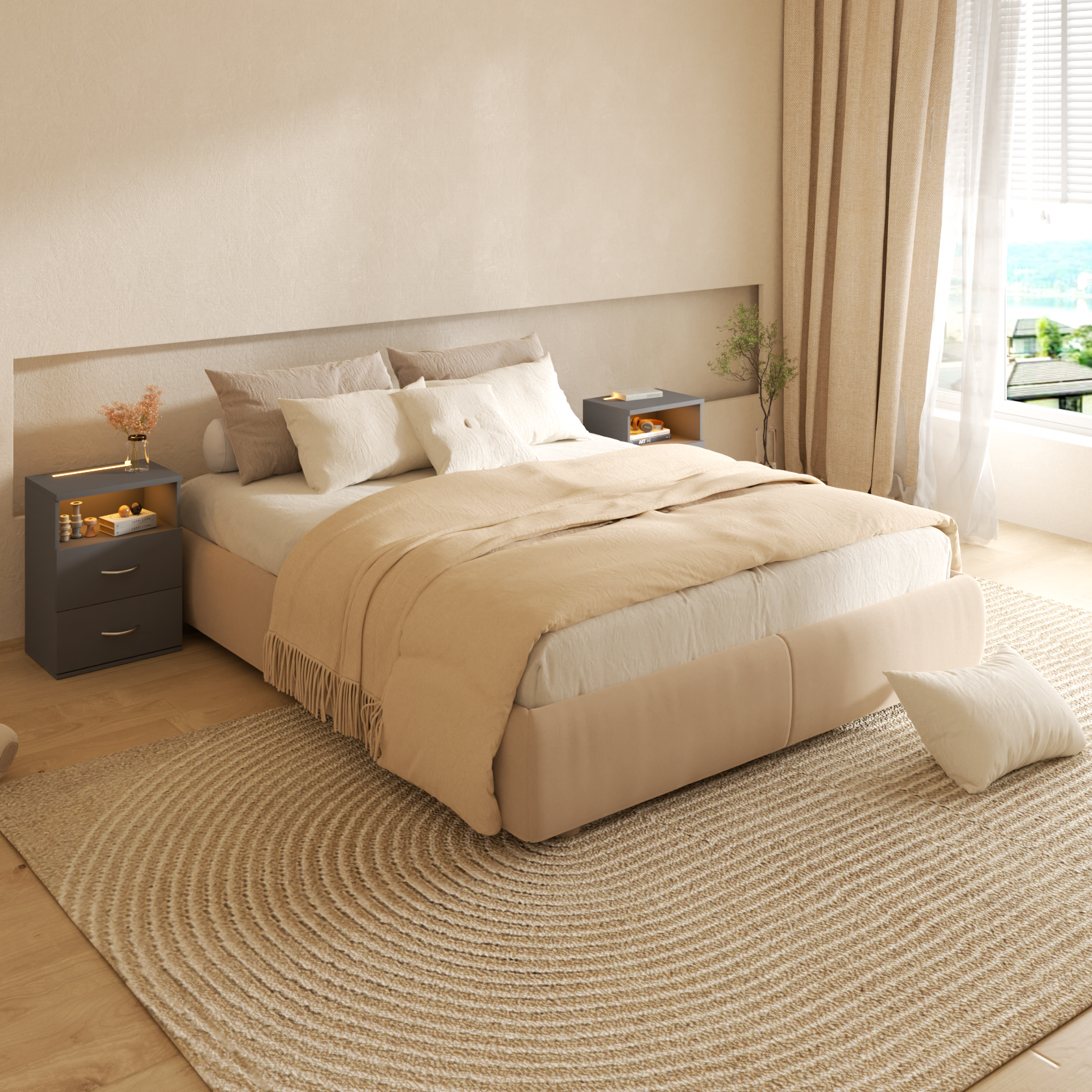 Nachttisch Jamie 2er-Set Anthrazit 55x40x28cm