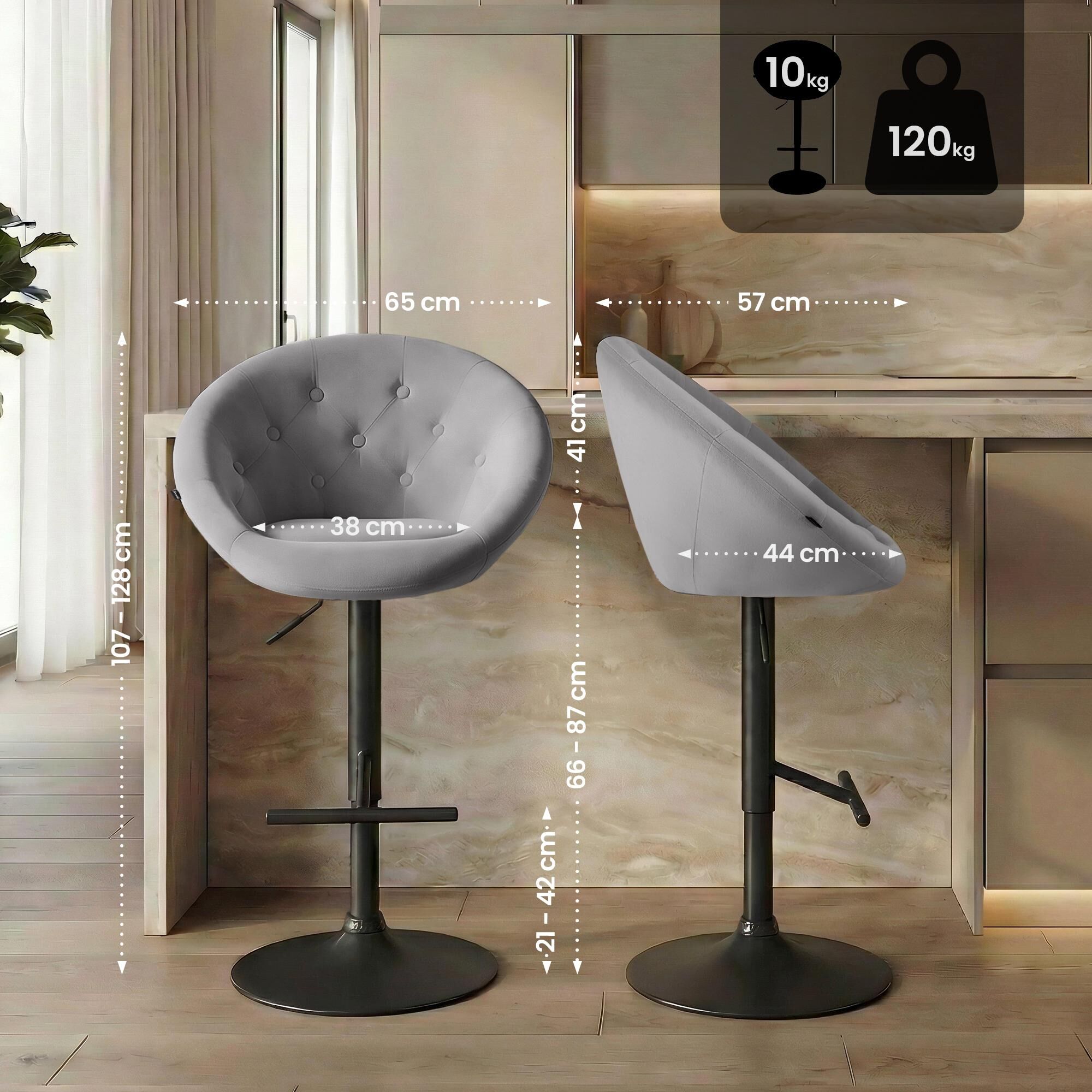 Barhocker London Samt schwarz, grau