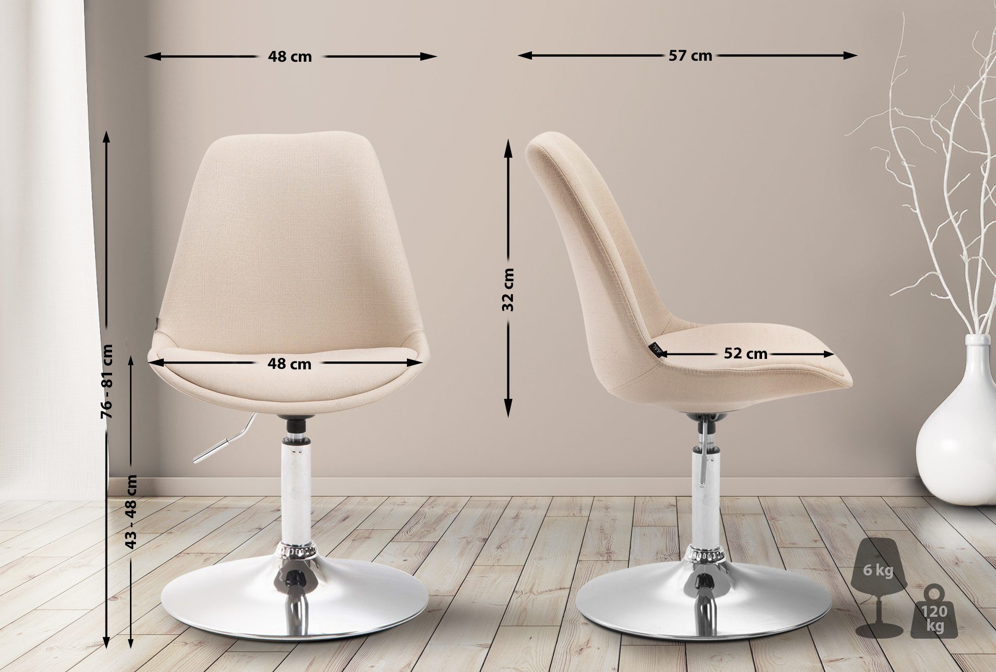 Stuhl Maverick C Stoff, creme