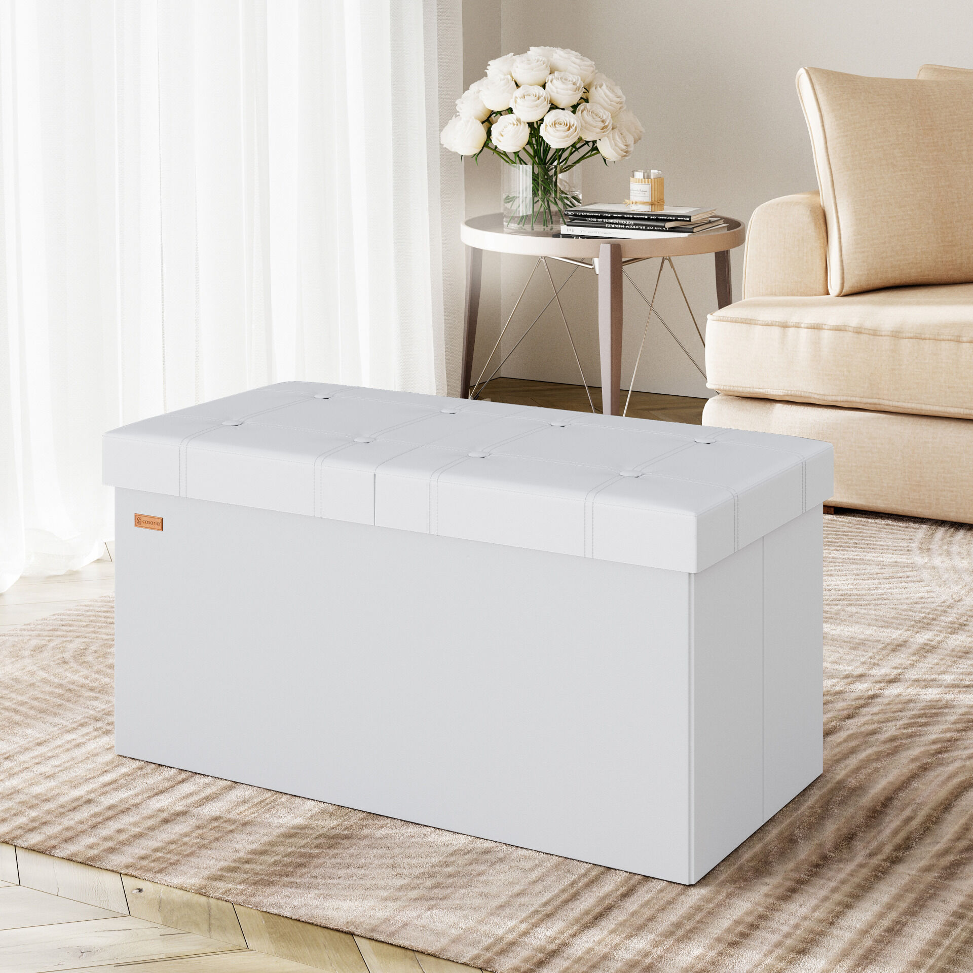 Sitzbank Weiß 76x38x38cm mit Stauraum faltbar