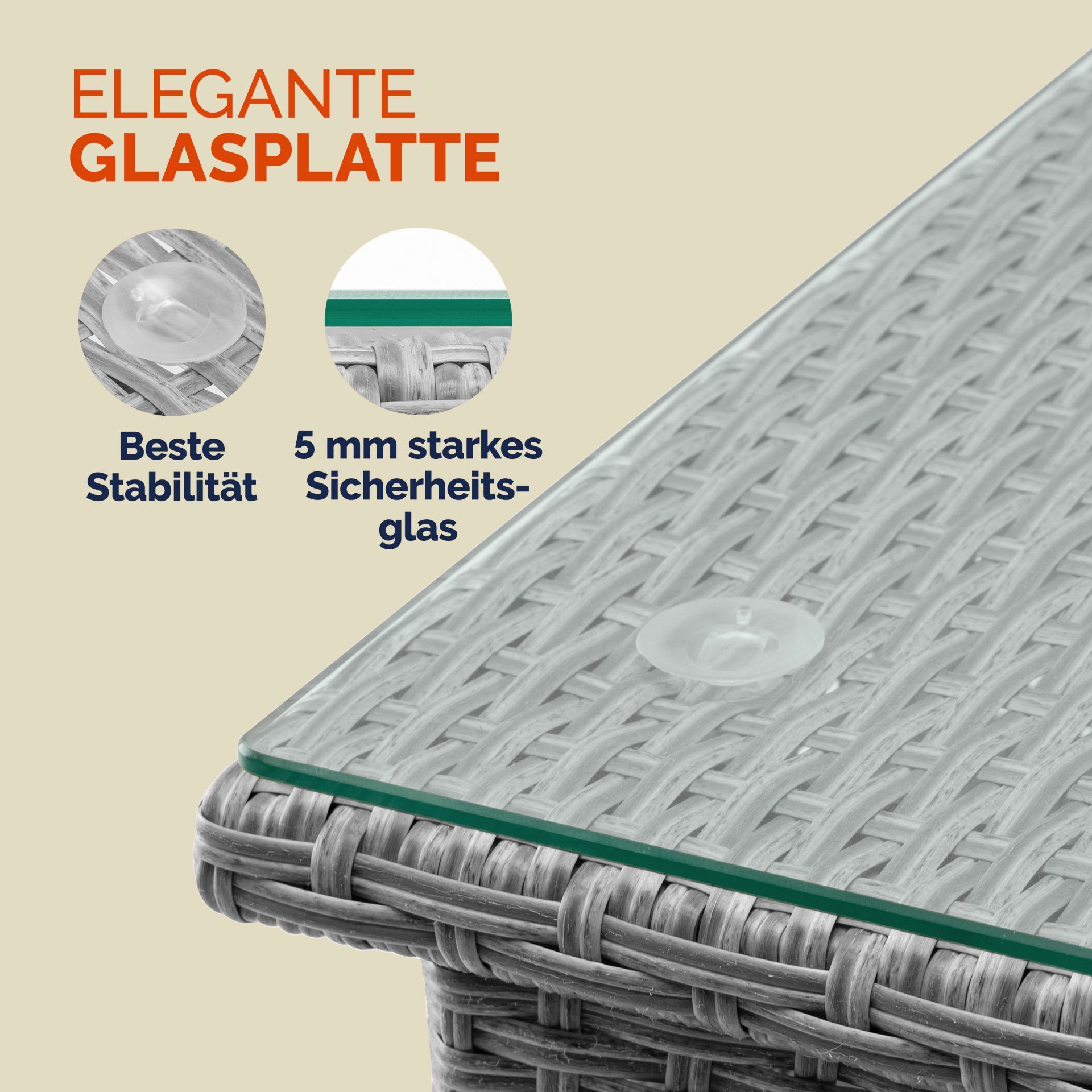 Polyrattan Beistelltisch Grau 50x50x45cm