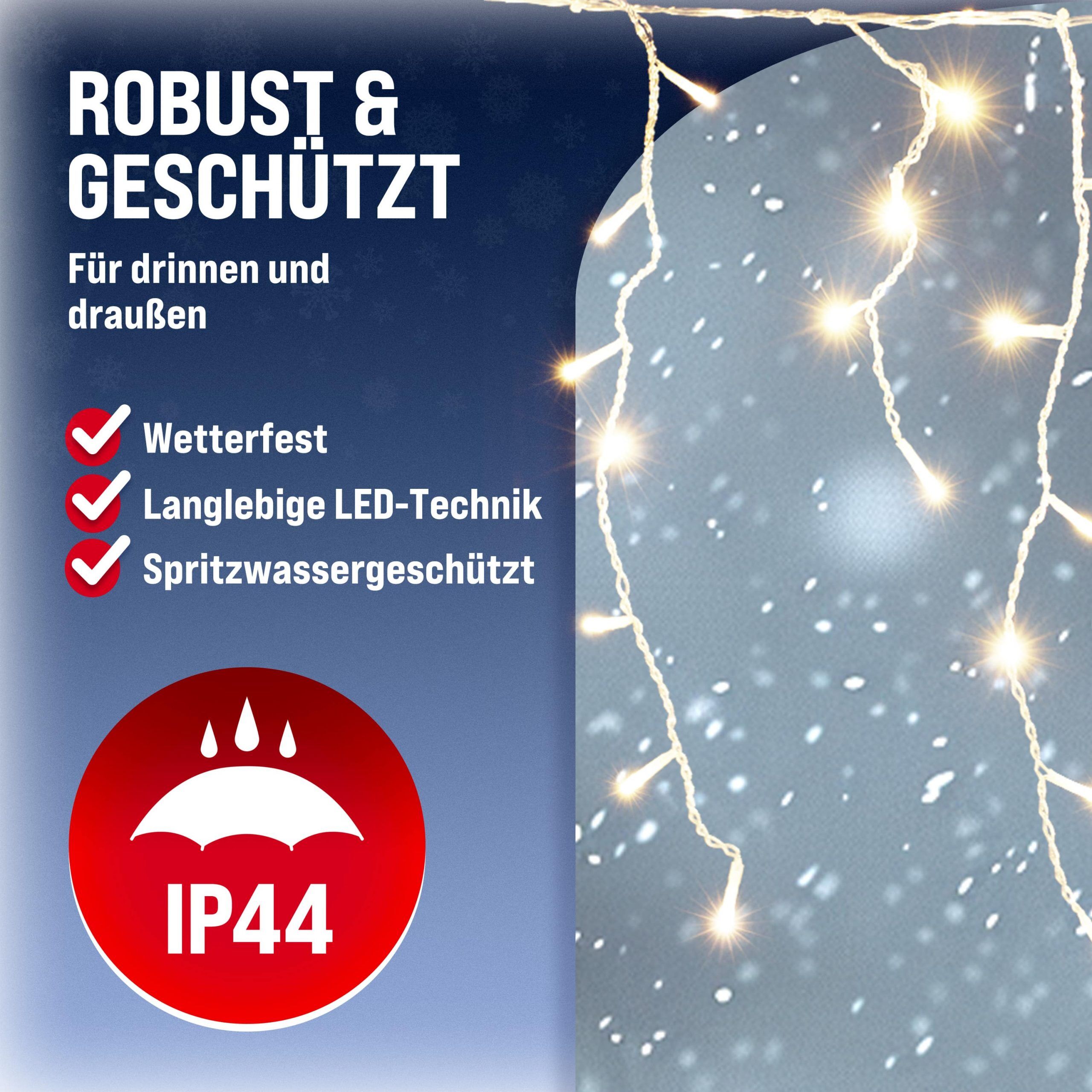 Regenlichterkette LED Warmweiß 15m Fernbedienung