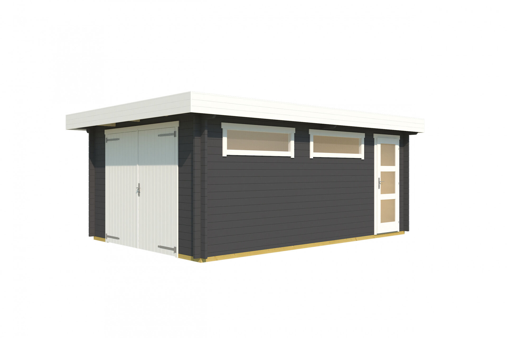 Einzelgarage 441, graphitgrau, 44 mm, mit Holztor, 2 Fenster, 1 Zusatztür