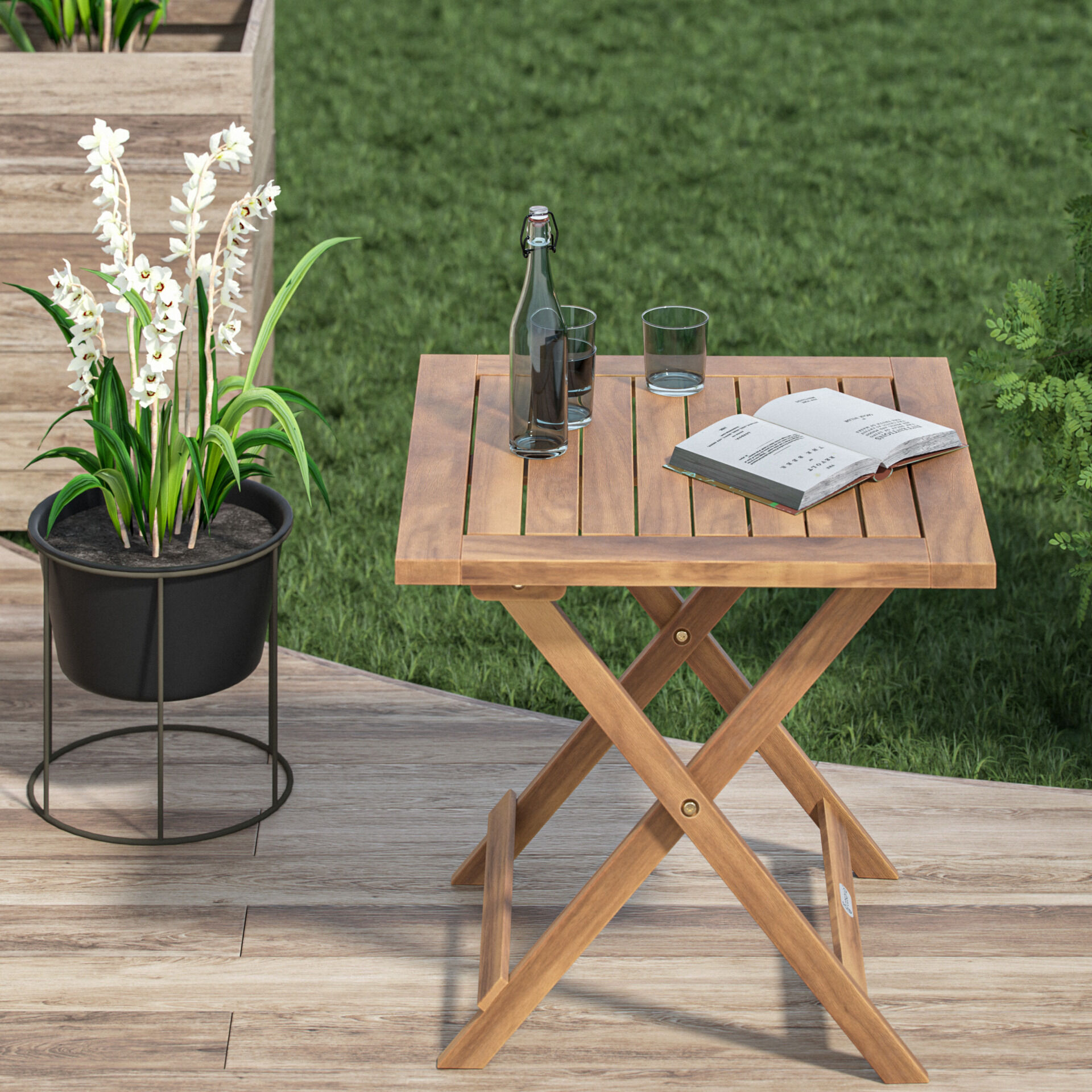 Gartentisch klappbar Akazienholz 46cm massiv platzsparend elegant