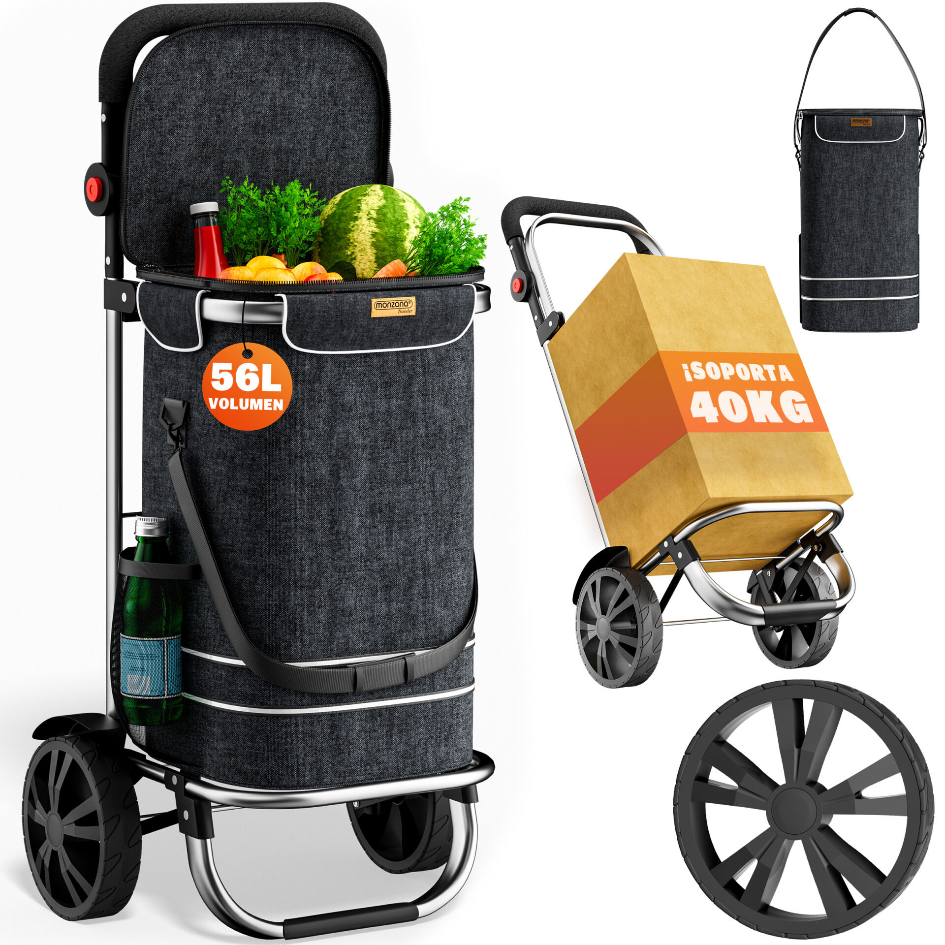 Einkaufstrolley Schwarz Alu 56L 31x24x54cm