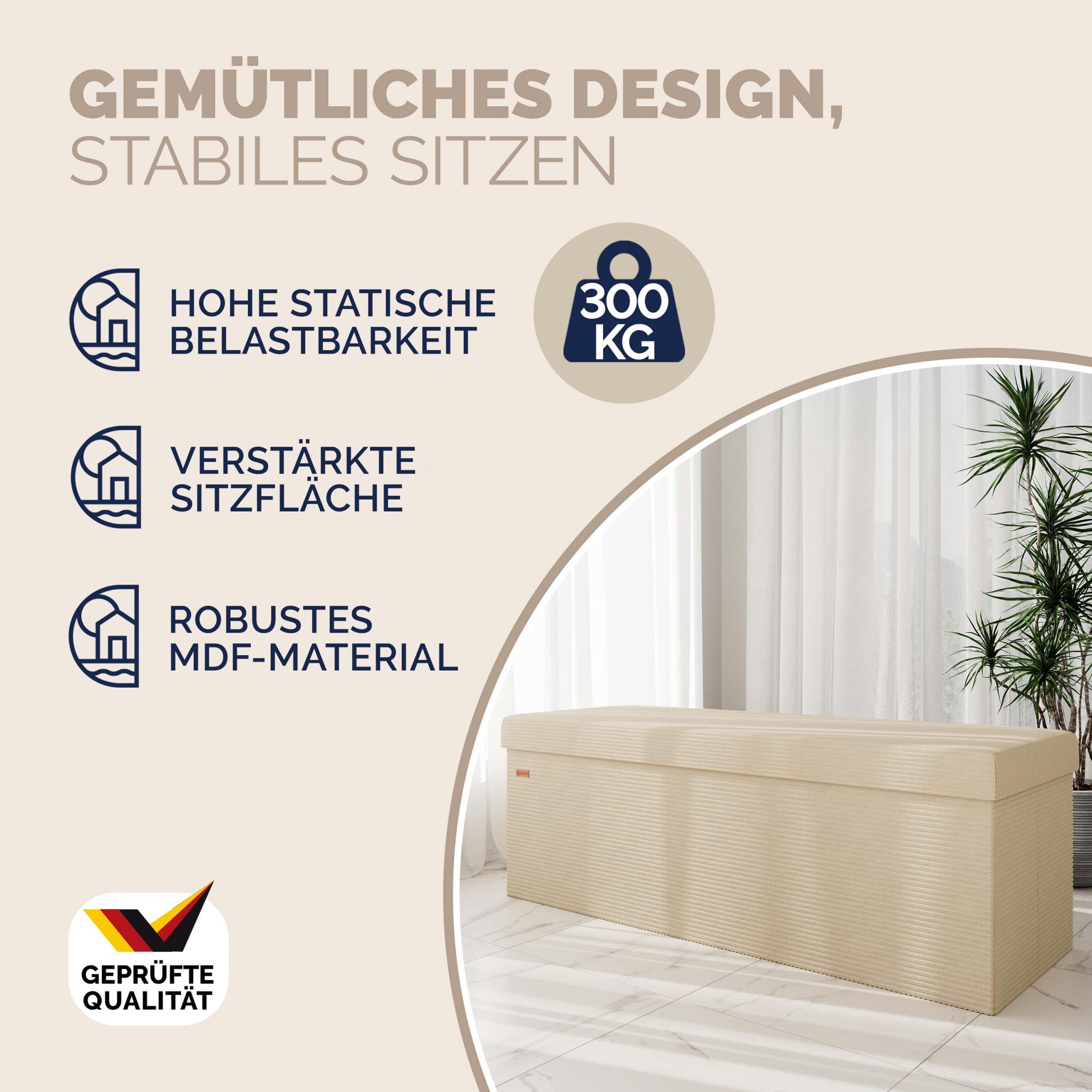 Sitzbank Beige Cord 114x38x38cm MDF faltbar