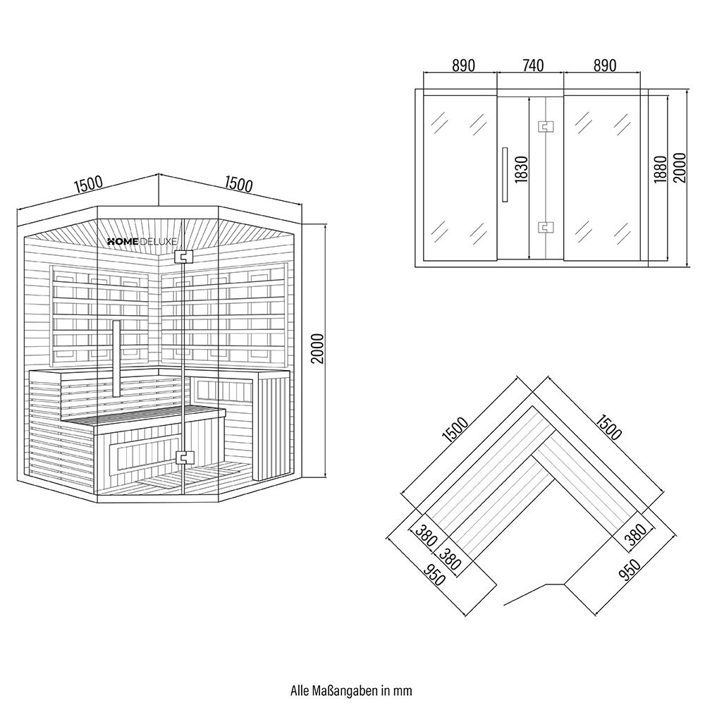 Infrarotkabine mit Vollspektrumstrahler SAHARA XXL - 150 x 150 cm für 4 Personen
