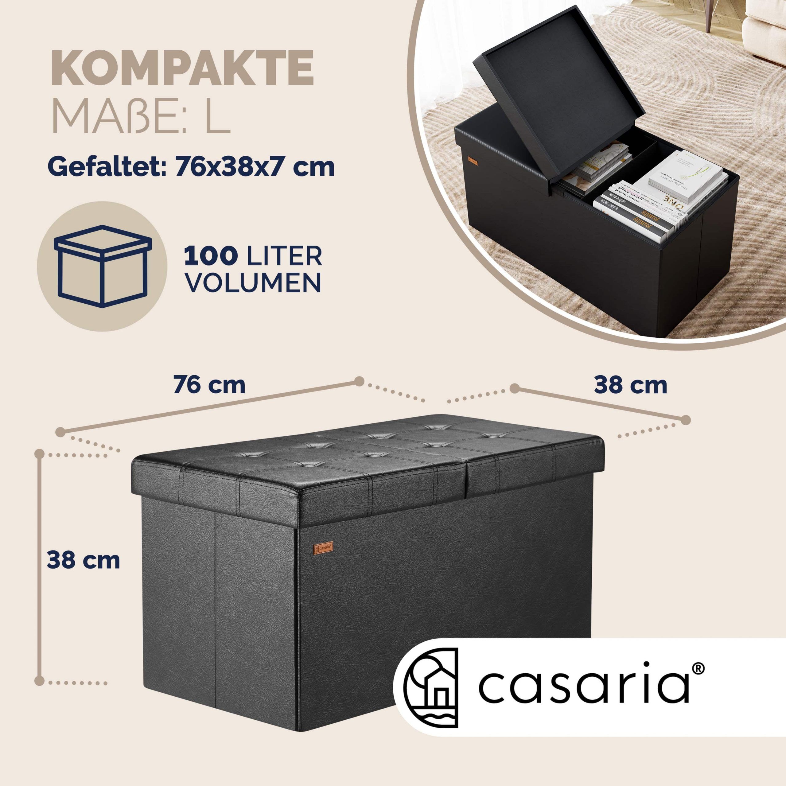 Sitzbank Schwarz 80x40x40cm mit Stauraum faltbar