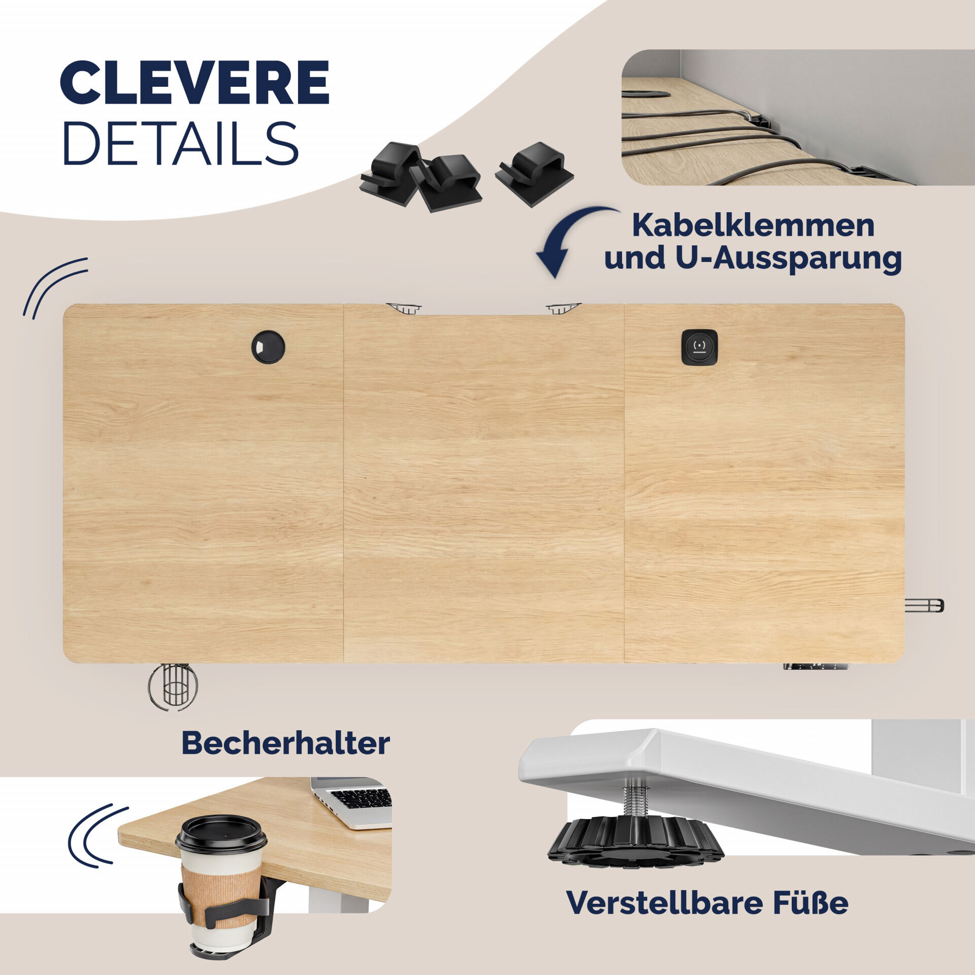 Höhenverstellbarer Schreibtisch Beige 160x75x72-117cm