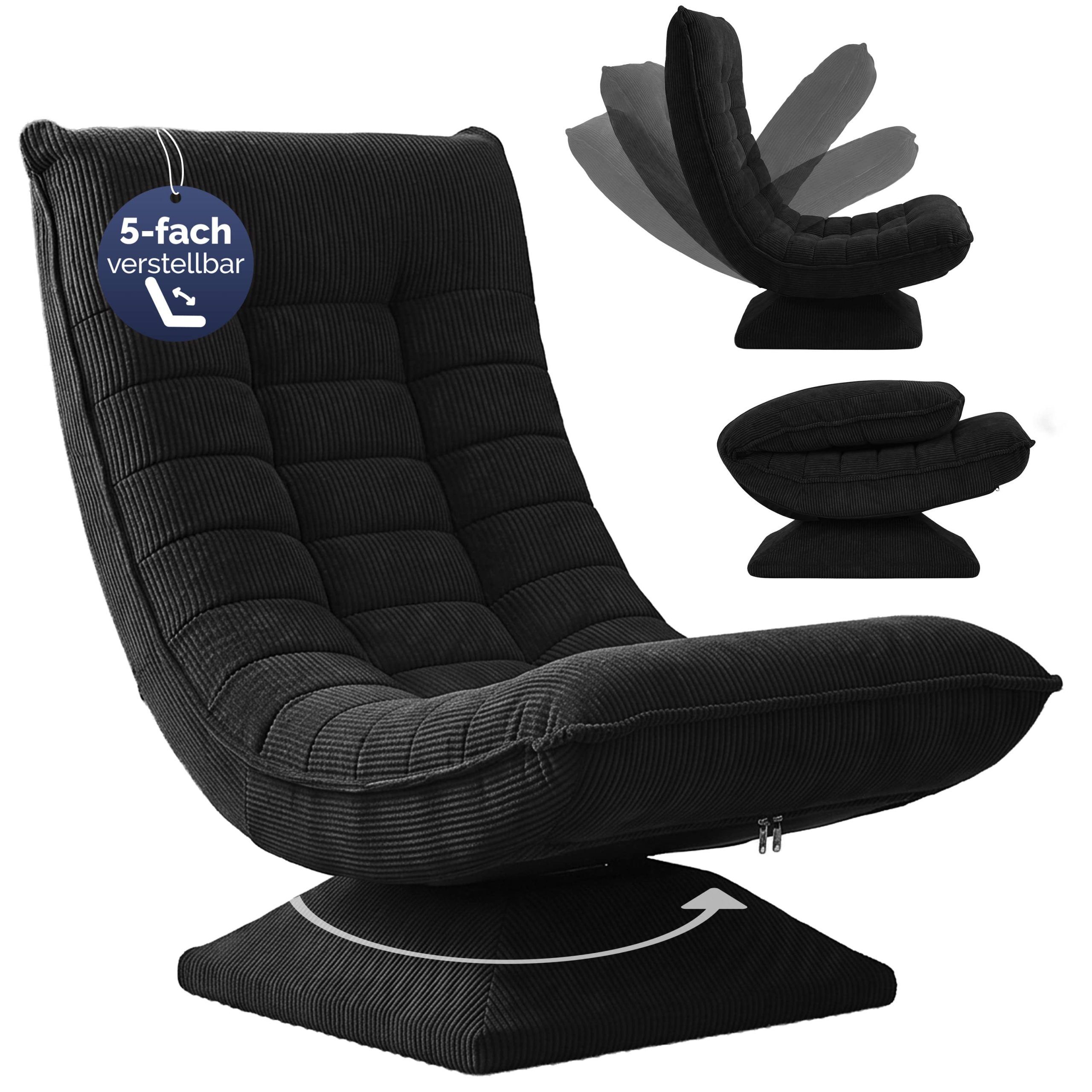 Sessel Aberdeen Schwarz Cord 5fach verstellbar 360 Grad drehbar klappbar