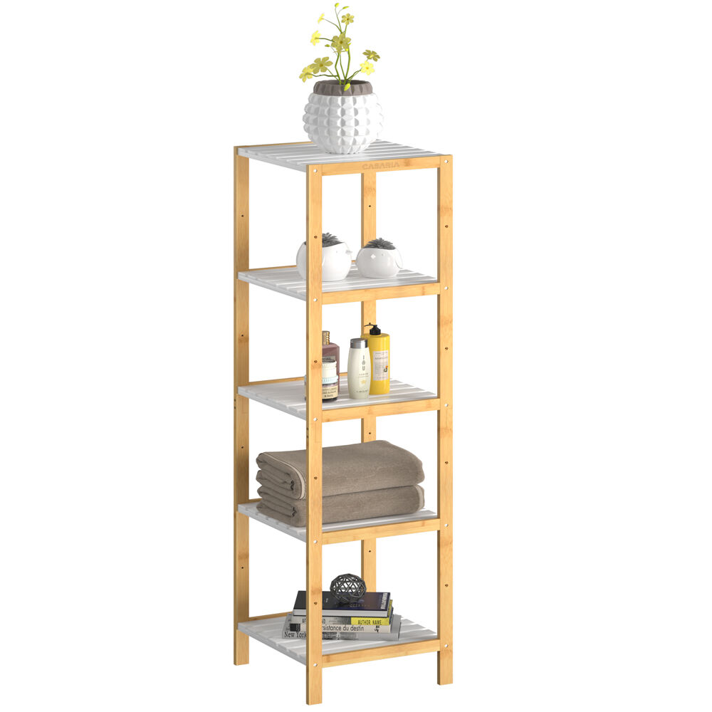 Standregal Bambus Weiß 140x33x34cm