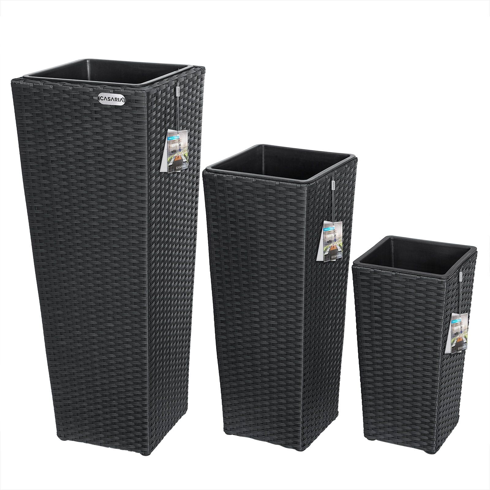 Polyrattan Blumentopf 3er-Set Schwarz