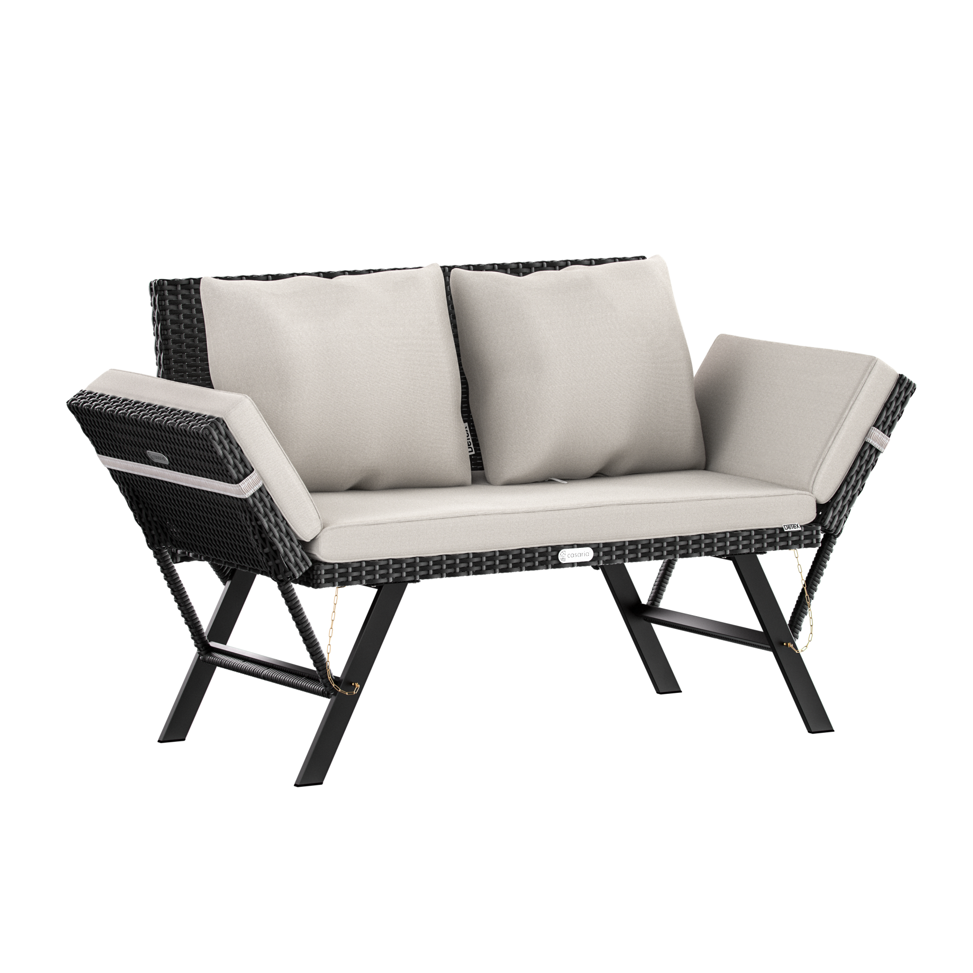 Polyrattan Gartenbank Schwarz/Creme 176x56x81cm
