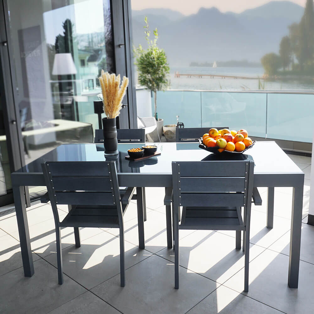 Gartentisch ausziehbar aus Glas SOL - 180/240 x 90 cm