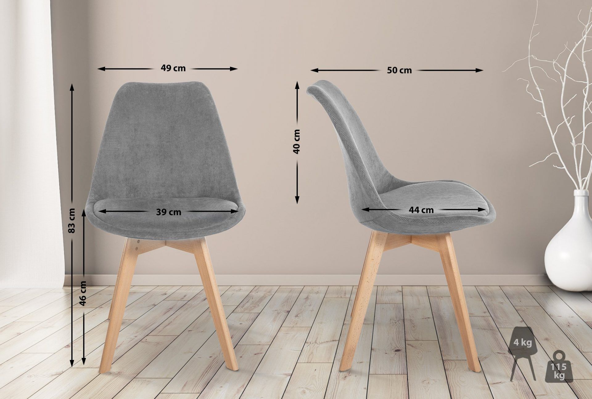 4er Set Stuhl Linares Cord, grau