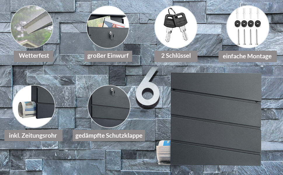 Briefkasten mit Zeitungsrohr Anthrazit Stahl