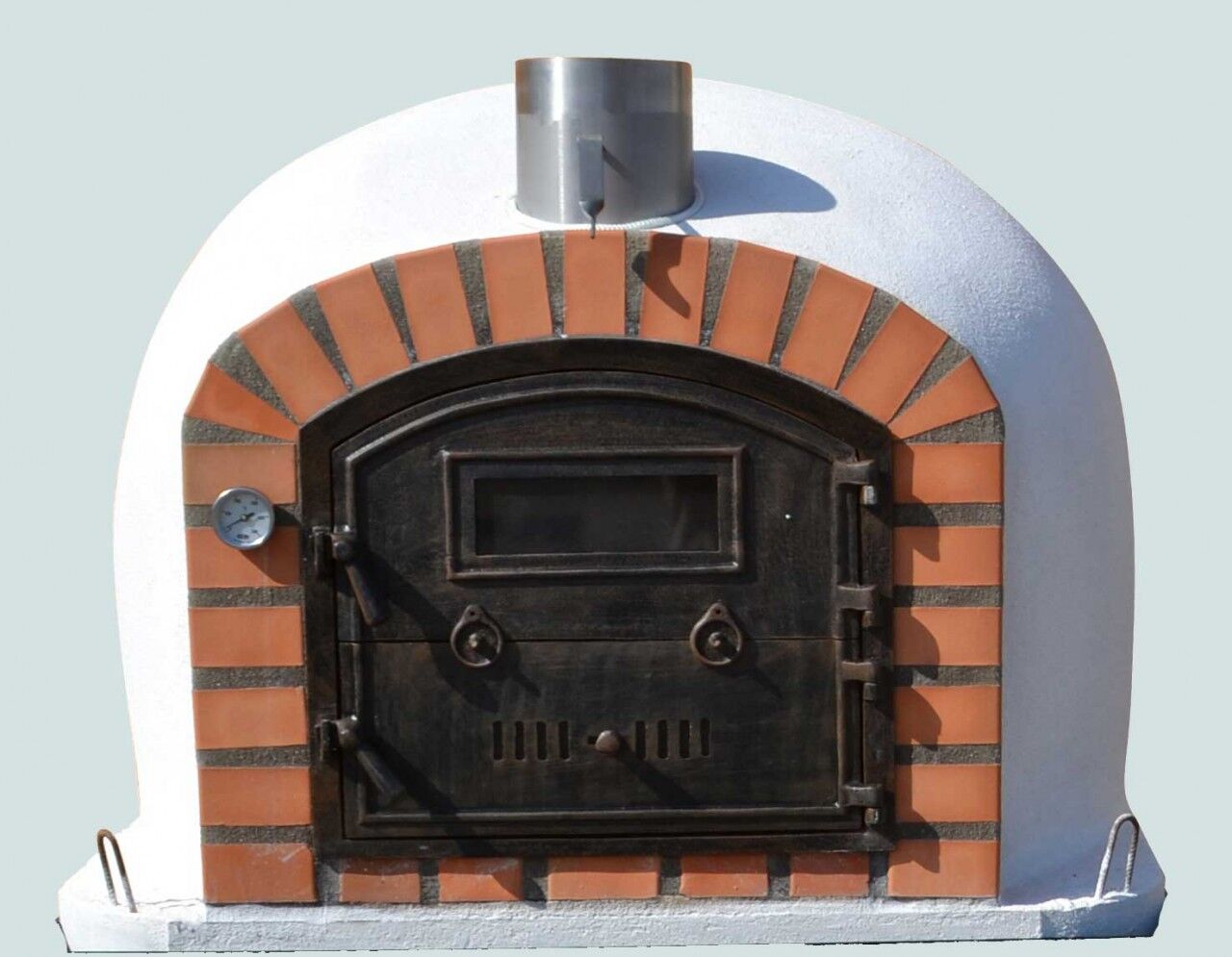 Traditioneller Backofen Perfetto AL 100 inkl. Kaminrohr und Regenhut aus Edelstahl, weiß, ohne Abdeckhaube, ohne Ofenzubehör, ohne Zubehörset, ohne Grillzubehör, ohne fahrbares Gestell