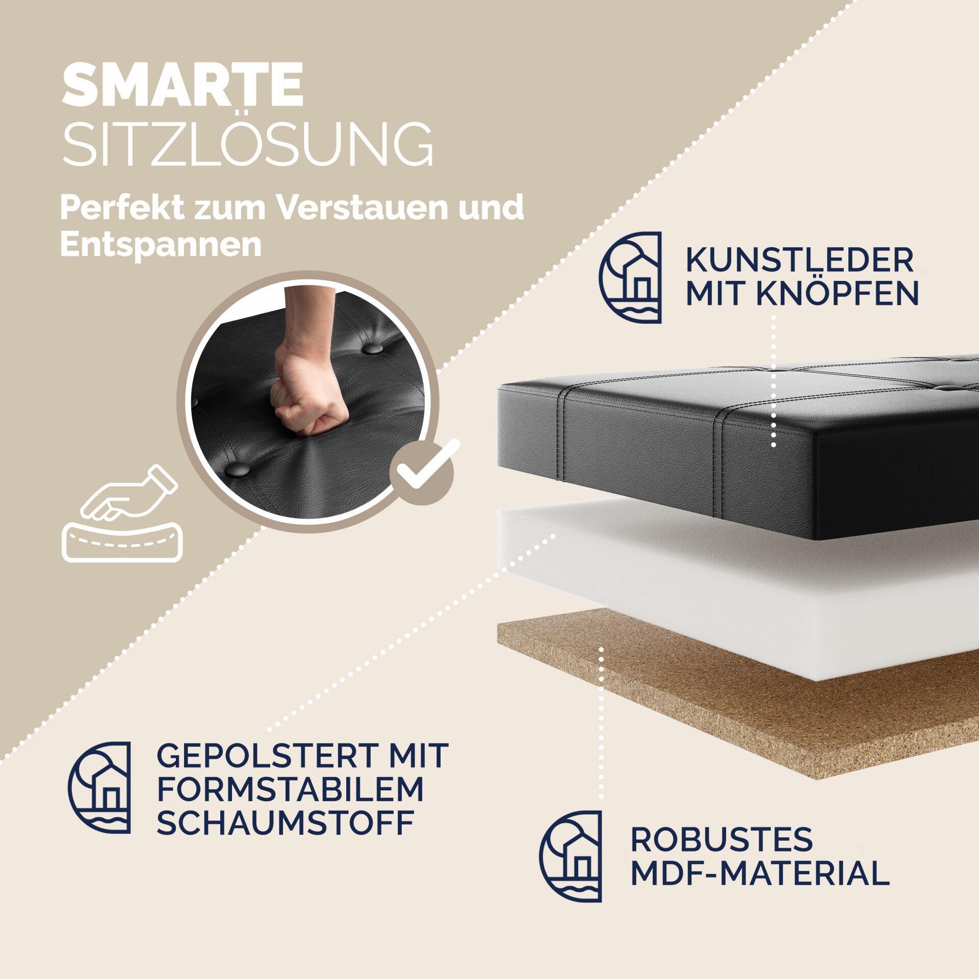 Sitzbank Schwarz 115x38x38cm mit Klappdeckel