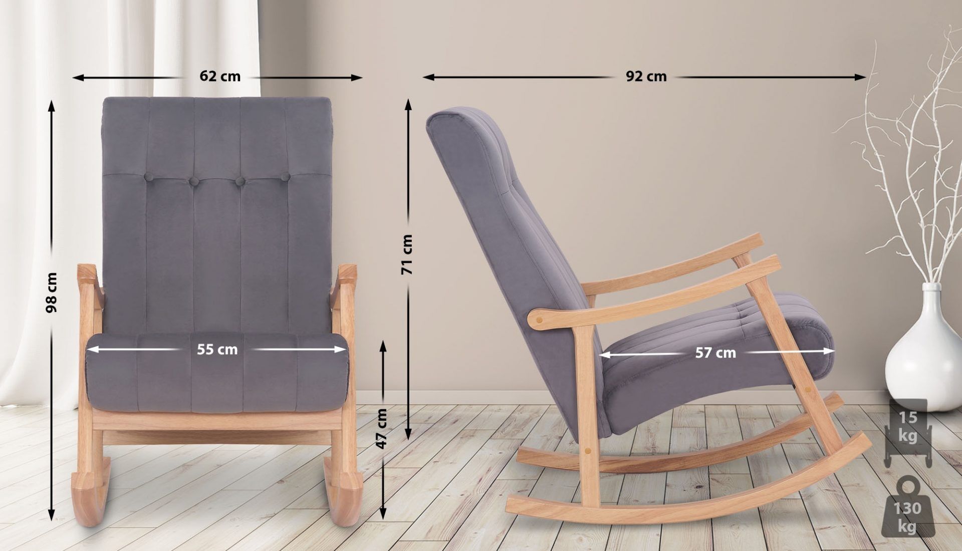Schaukelstuhl Saltillo Samt, natura/grau