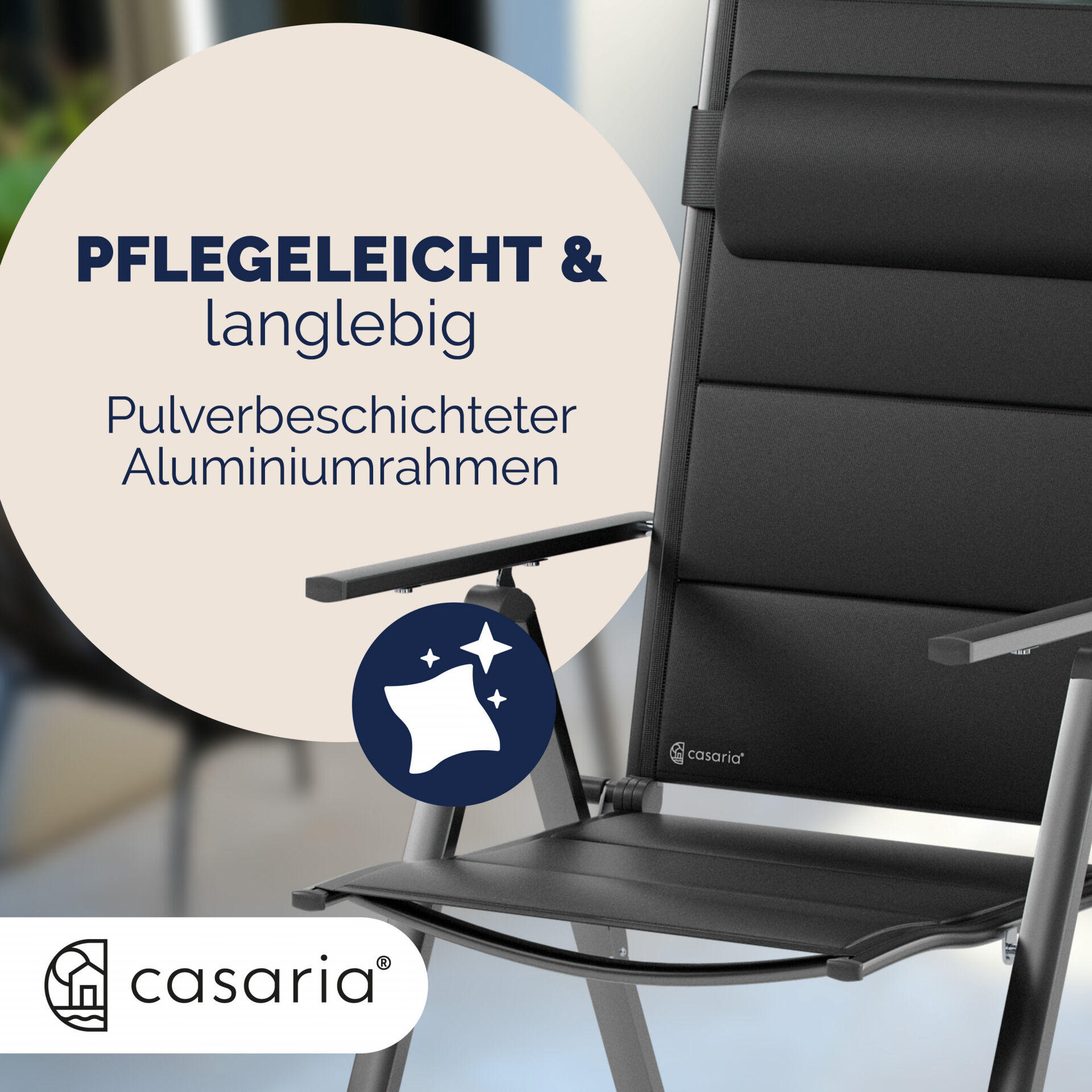 Gartenstuhl Hochlehner klappbar Bern Premium 2er-Set Anthrazit Alu gepolstert + verstellbar