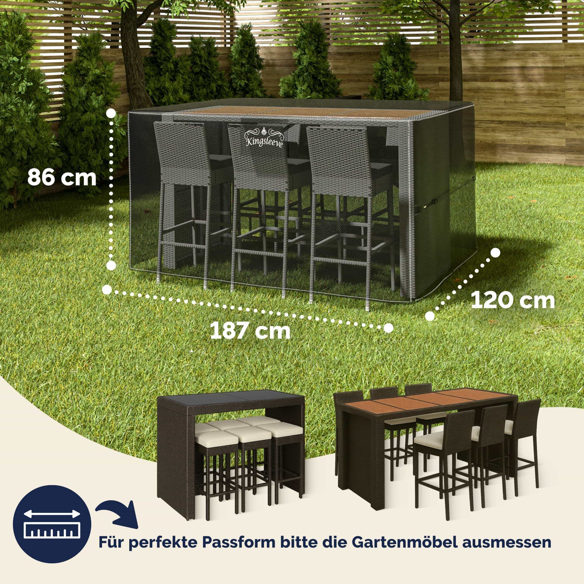 Abdeckplane Bartisch Anthrazit 187x120x86cm 9100mm Wassersäule
