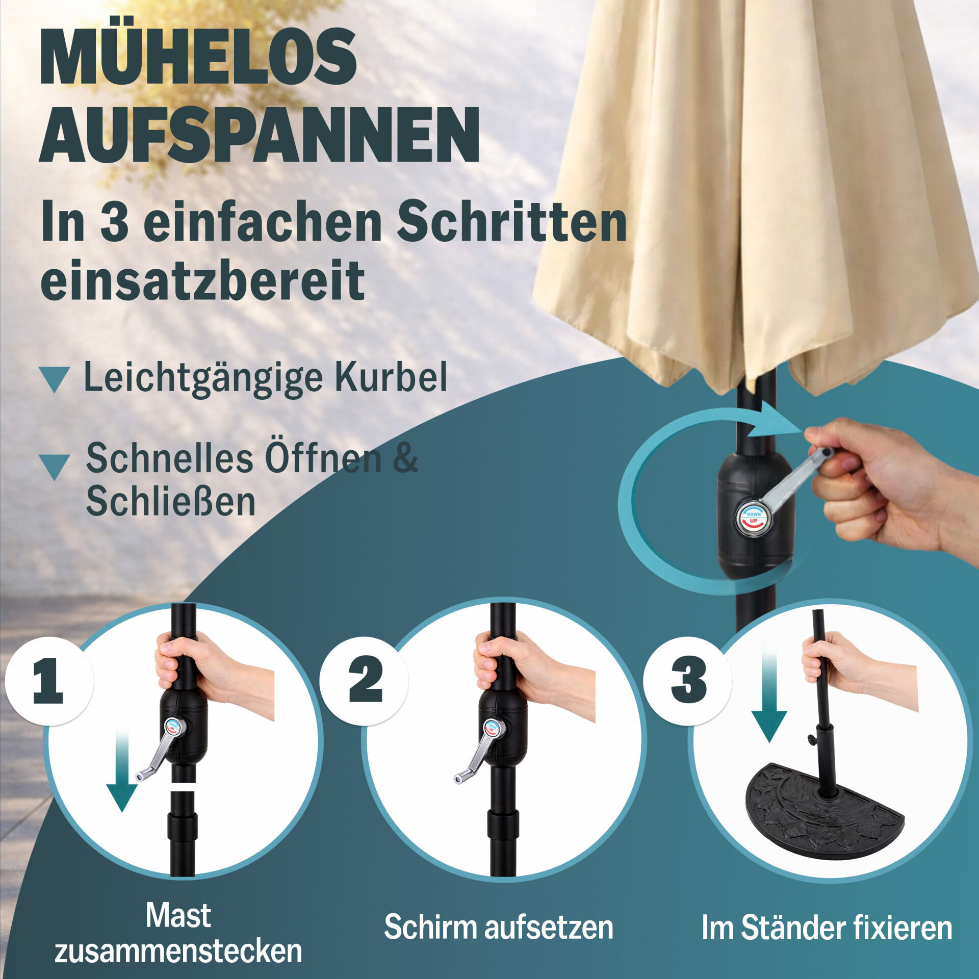 Terrassen-Sonnenschirm Creme UV-Schutz 80+