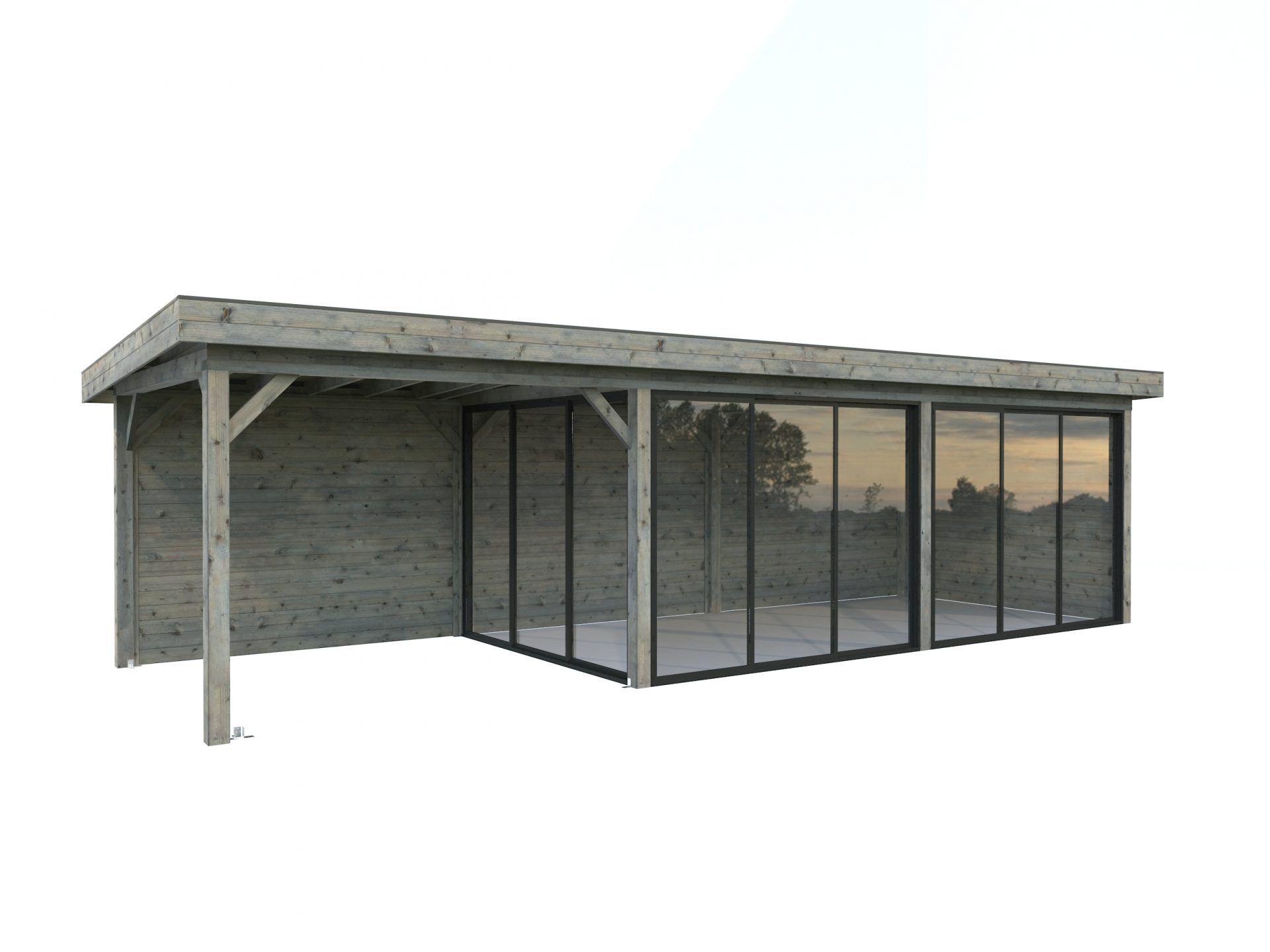 Palmako Flachdach Gartenhaus Lenna 24,9 m² Set 717 Slide Plus