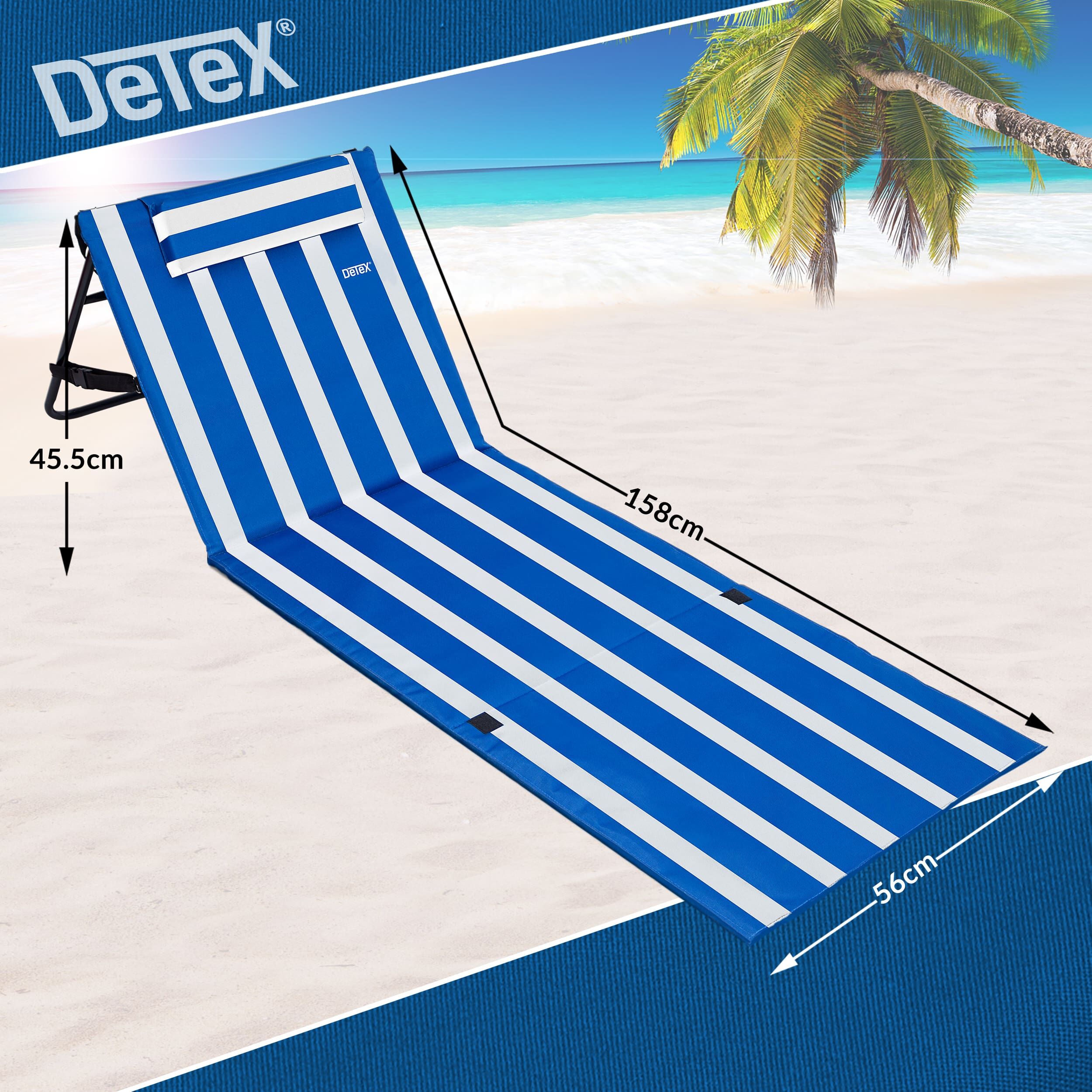 Strandmatte Blau/Weiß 158x56x46cm gepolstert