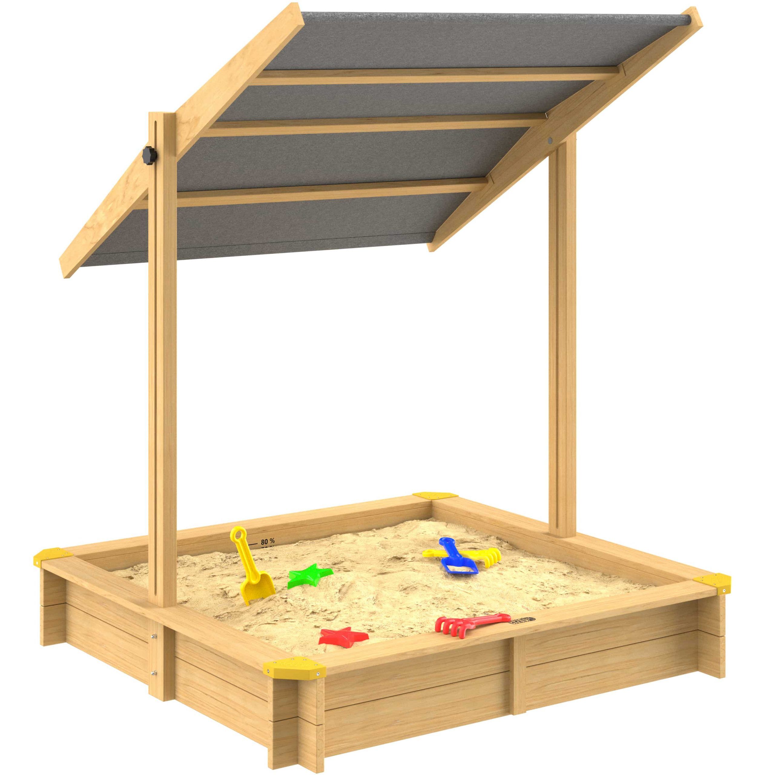 Sandkasten Hellbraun 120x120x120cm neigbares Sonnendach