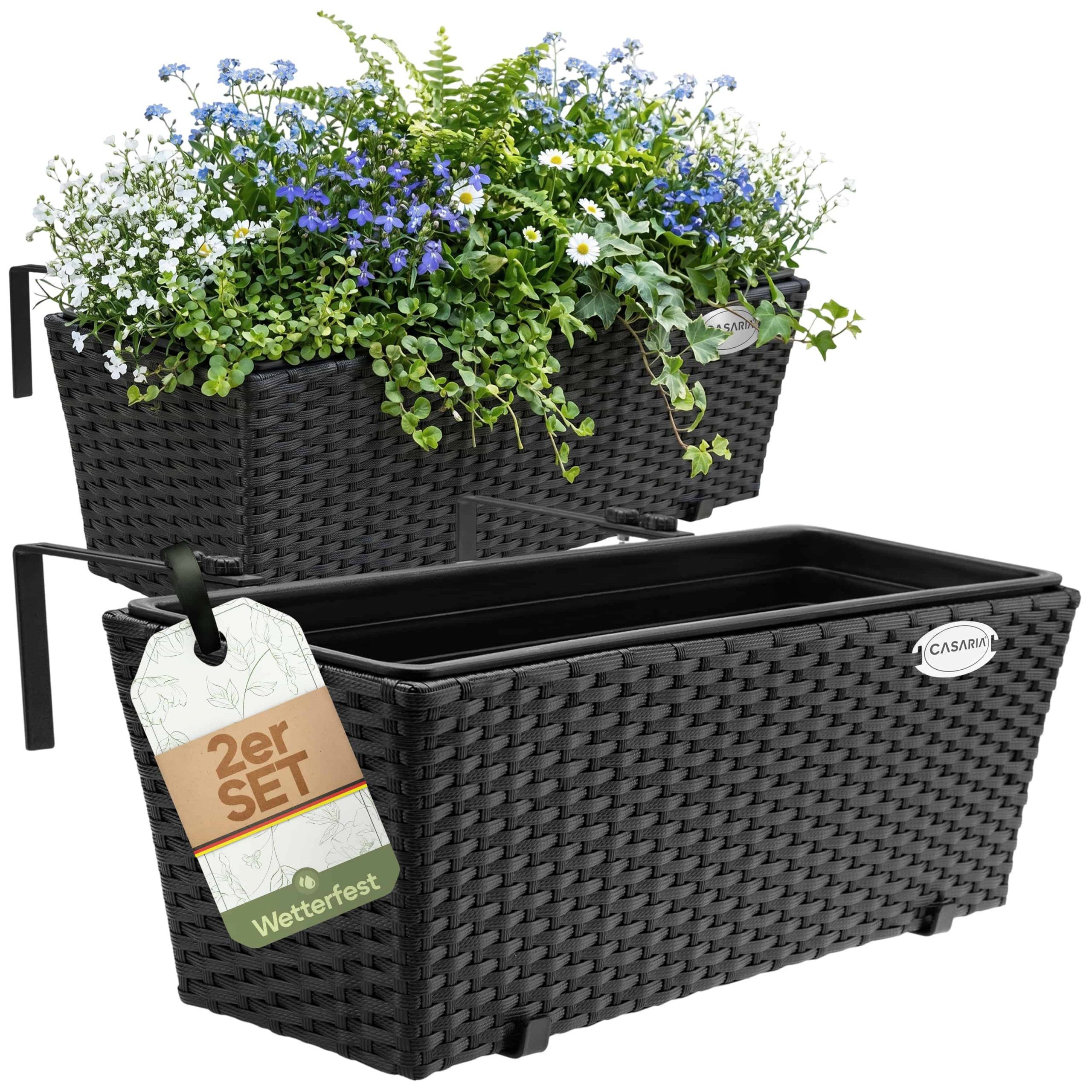 Polyrattan Blumenkasten 2er-Set Schwarz