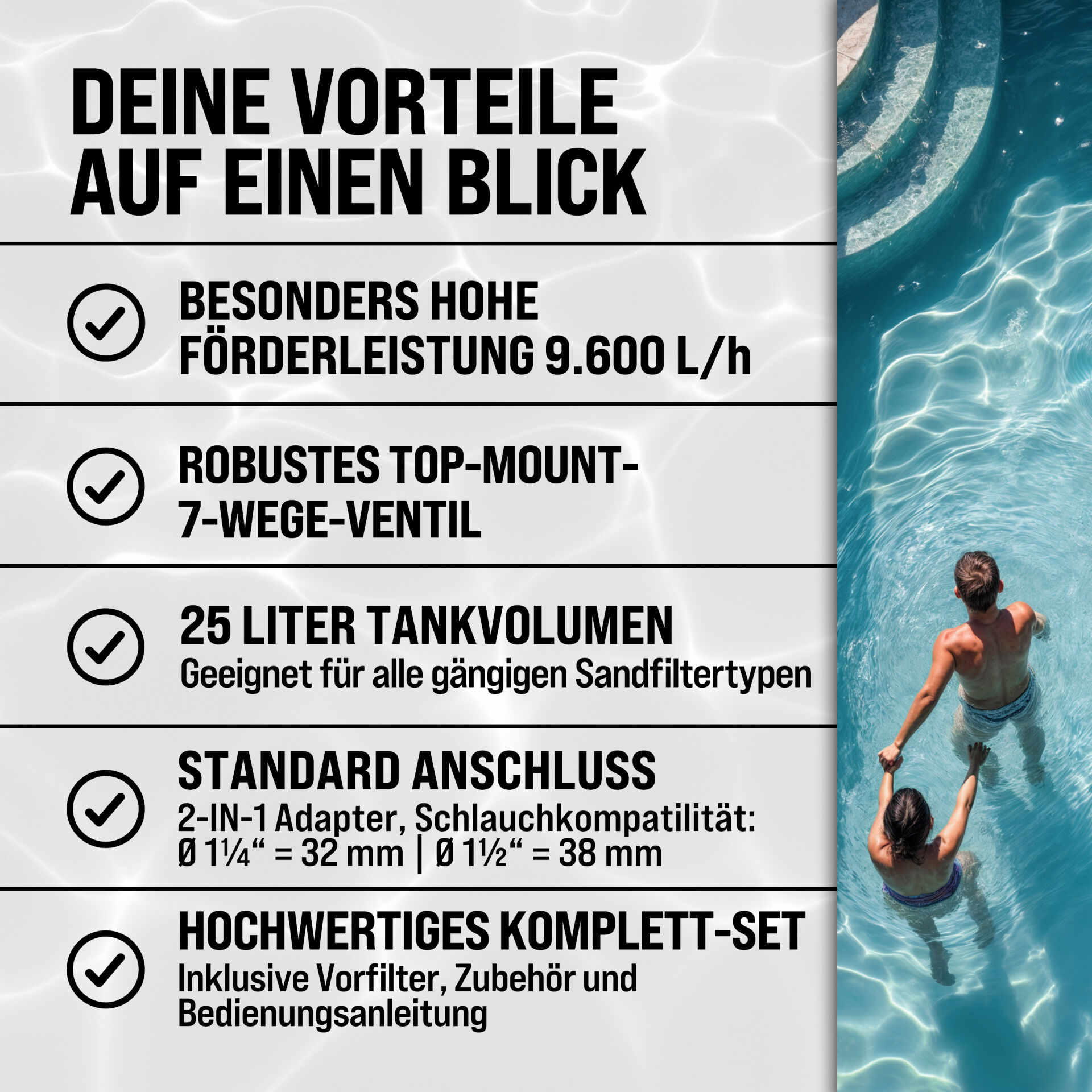 Sandfilteranlage Pool 9600 L/h mit Vorfilter 7-Wege Ventil