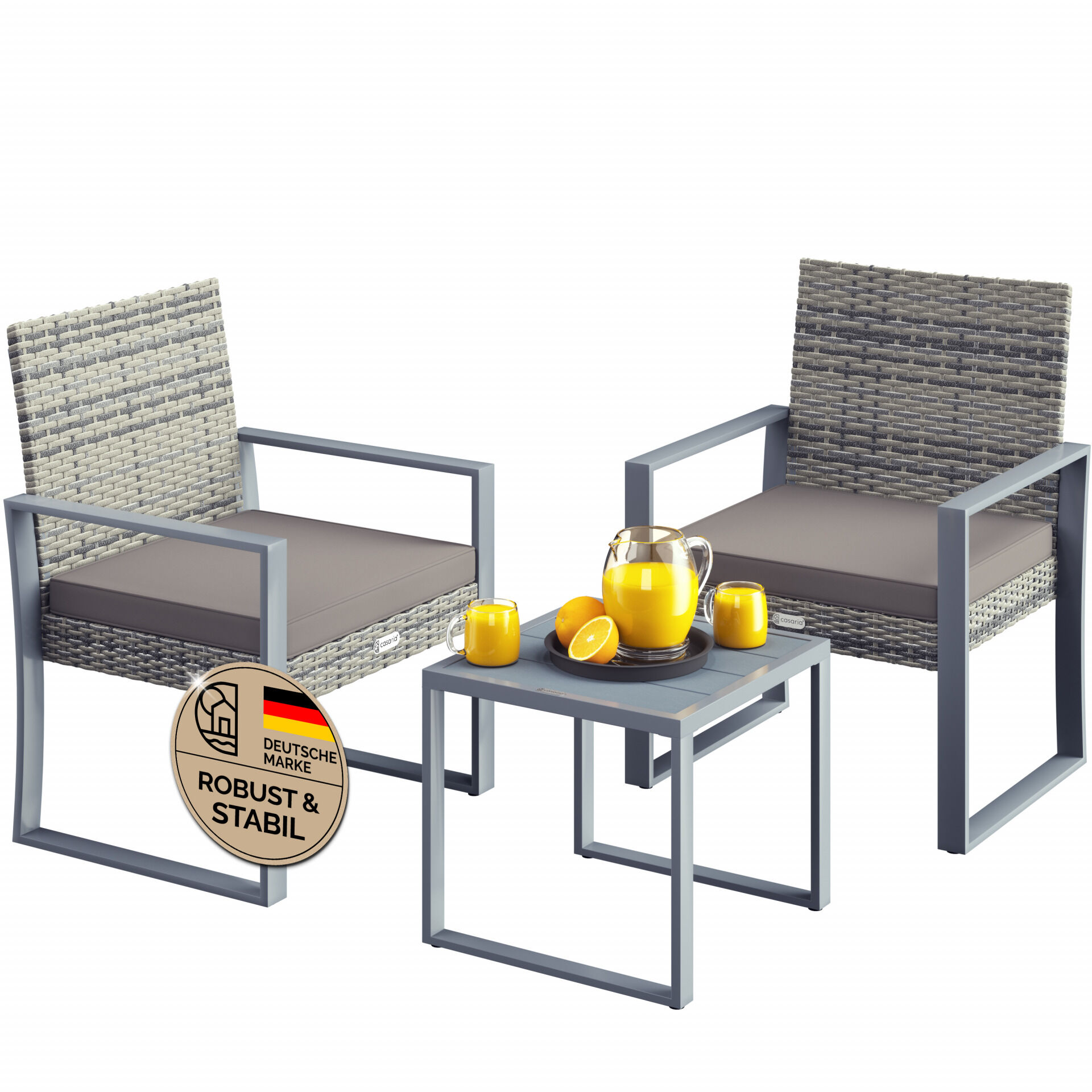 Polyrattan Gartensitzgruppe 3-tlg Grau WPC