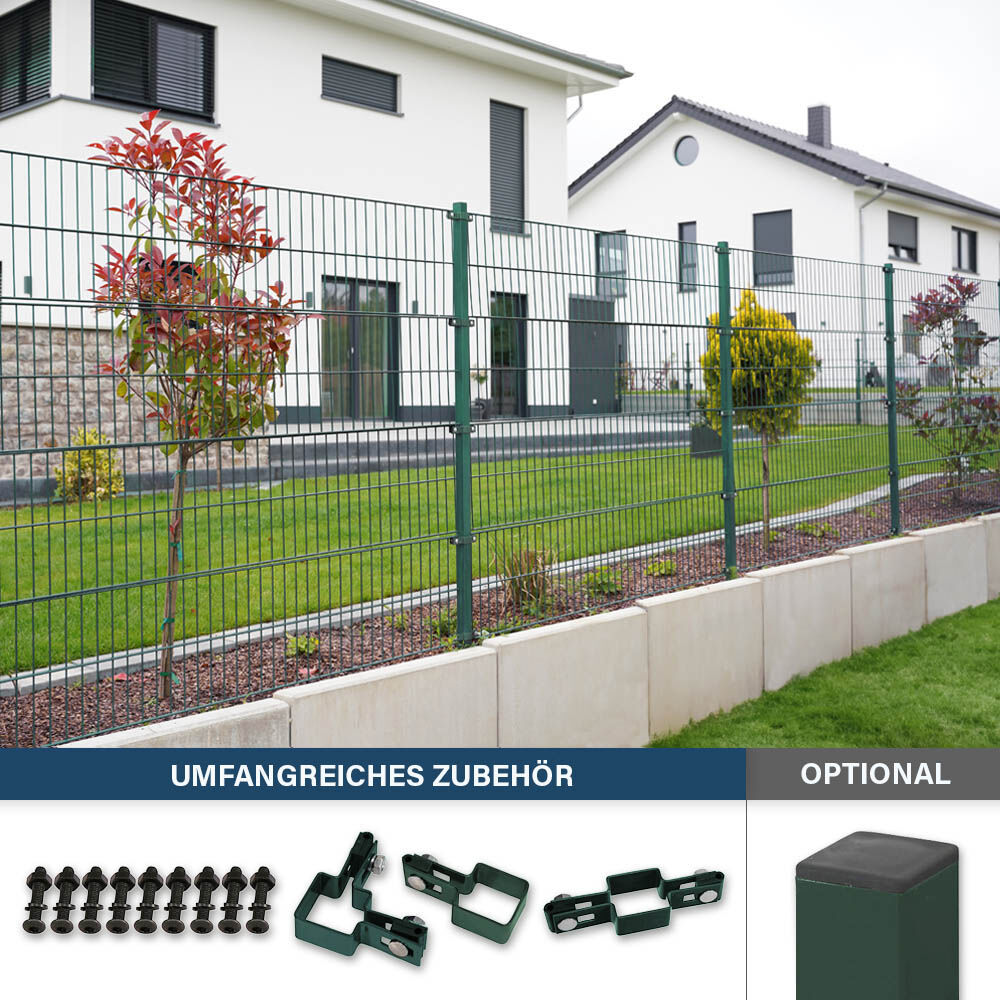 Doppelstabmattenzaun inkl. Eckpfosten MORATA Anthrazit / Grün - 120 cm x 10 m ohne Eckpfosten