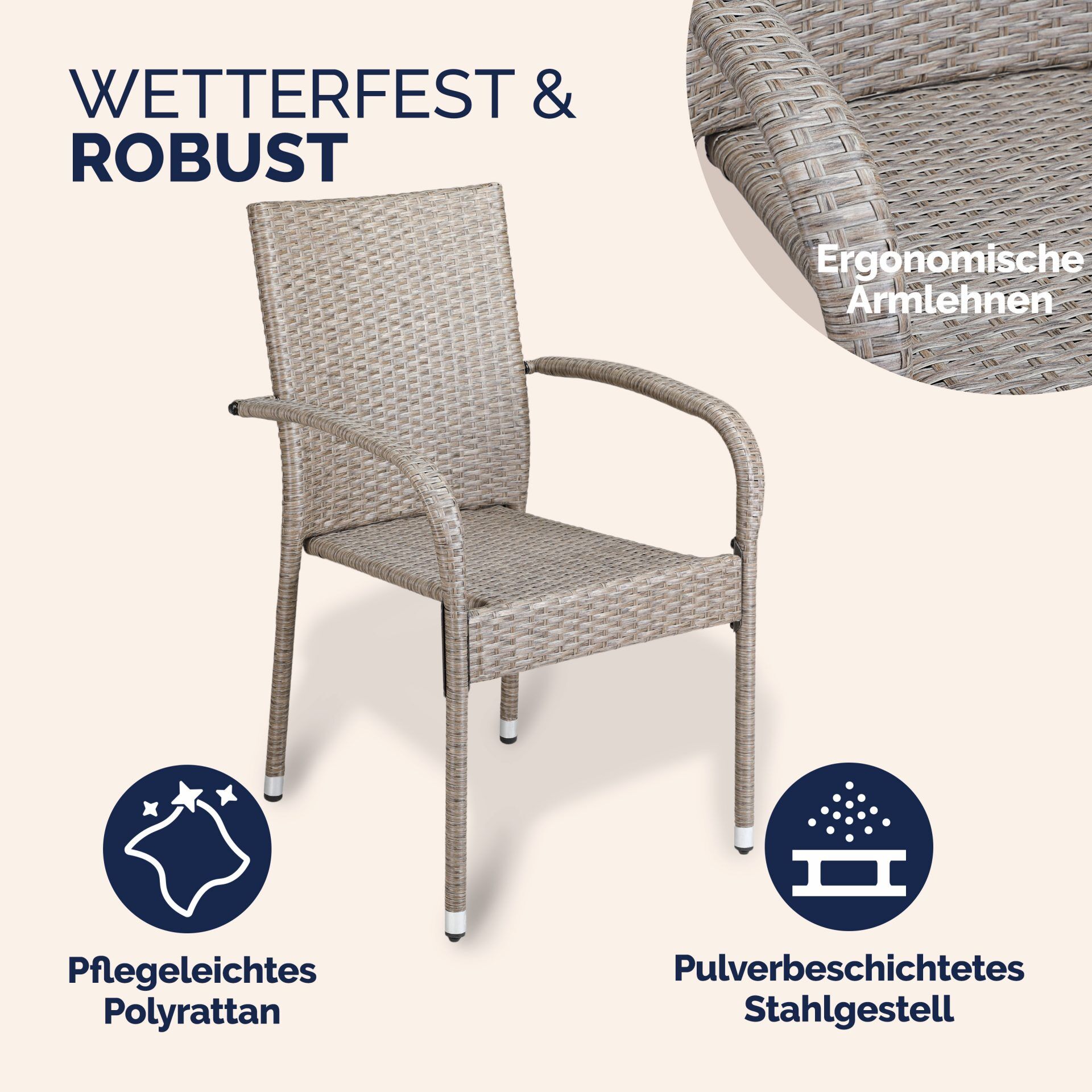 Polyrattan Stapelstuhl Comfort 4er-Set Creme