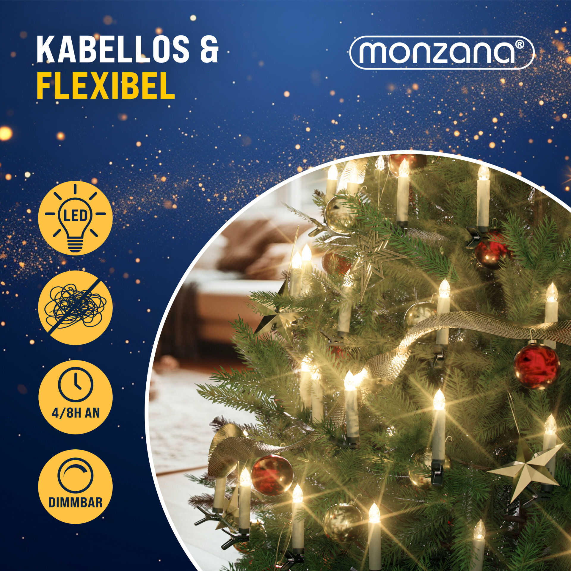 Kabellose Weihnachtsbaumkerzen LED 30er-Set Warmweiß mit Batterien + Fernbedienung