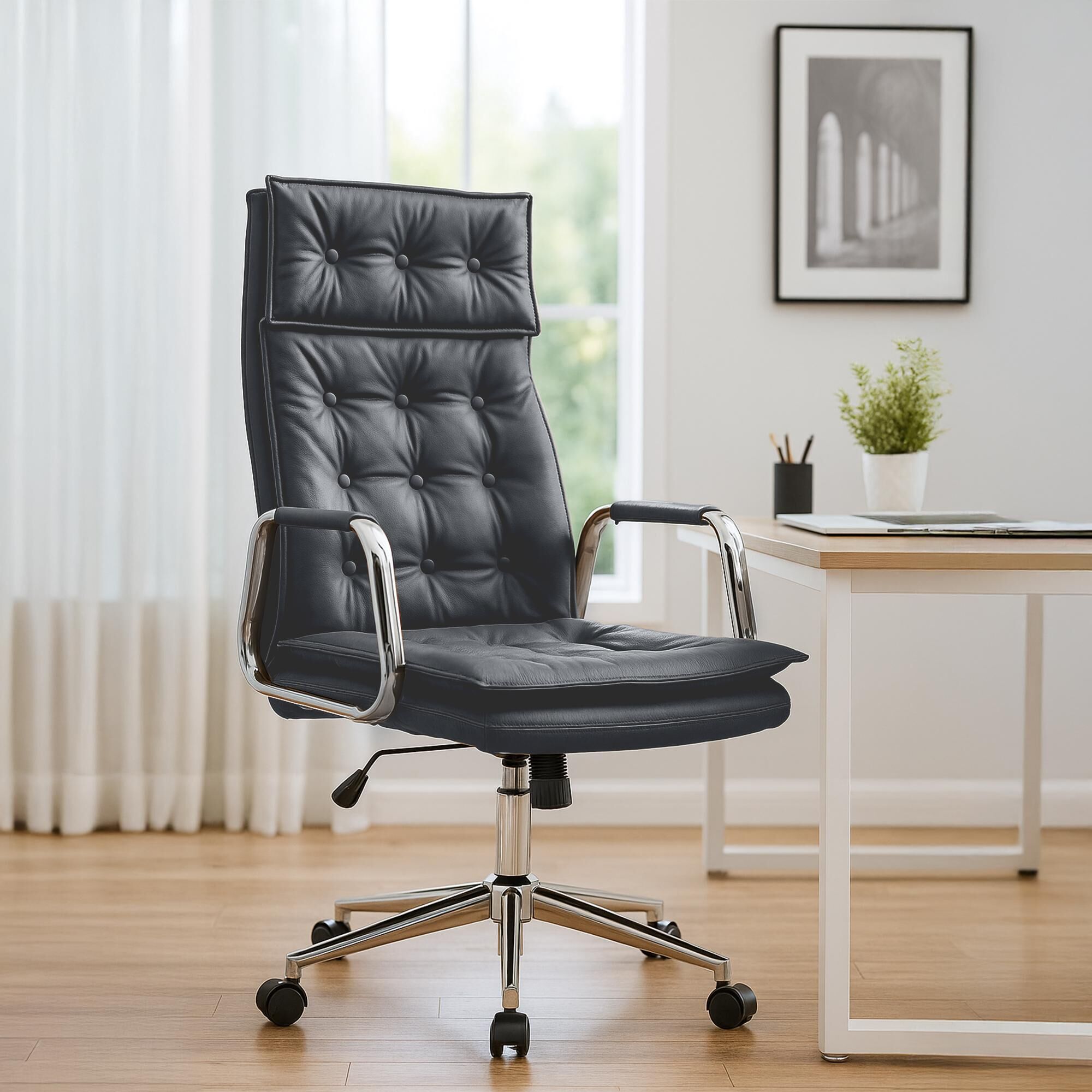 Bürostuhl Sotira Echtleder, schwarz