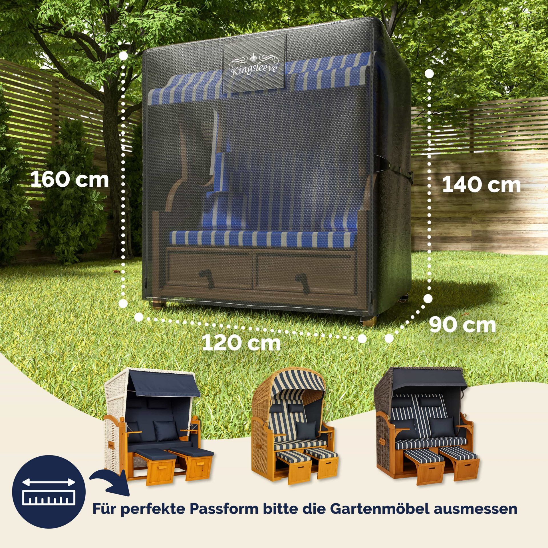 Abdeckplane Strandkorb Anthrazit 120x90x160/140cm 9100mm Wassersäule